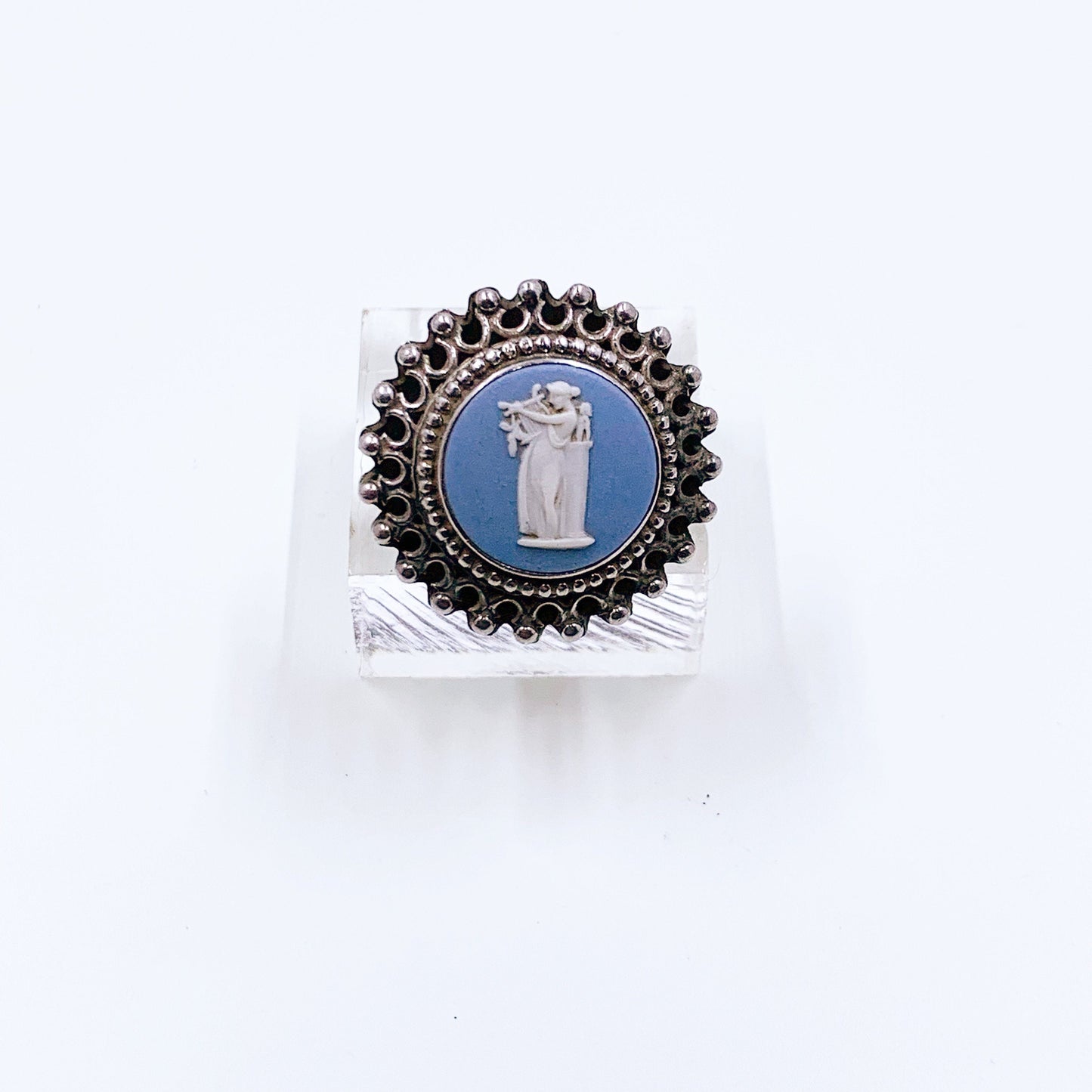 Vintage Wedgewood Jasperware Cameo Ring | Sterling Silver Blue Jasperware Cameo Ring |  US Size 6 Ring