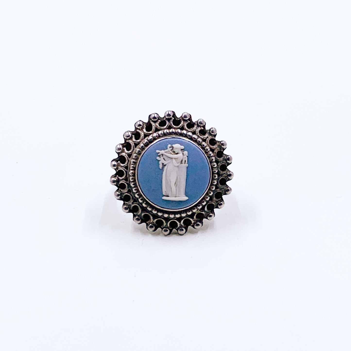 Vintage Wedgewood Jasperware Cameo Ring | Sterling Silver Blue Jasperware Cameo Ring |  US Size 6 Ring