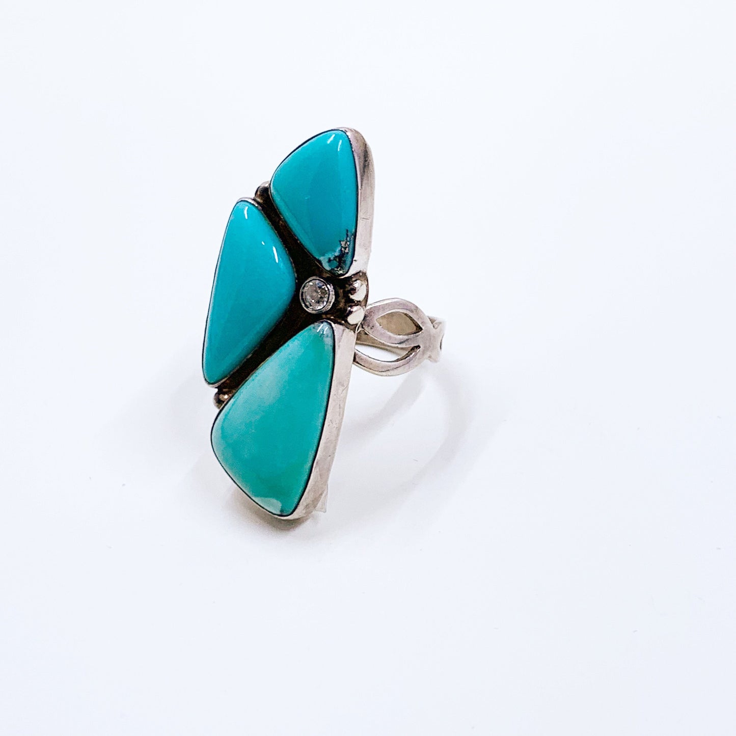 Vintage Jay King Three Stone Turquoise Silver Ring | Silver Long Turquoise Ring | Size 11 Ring