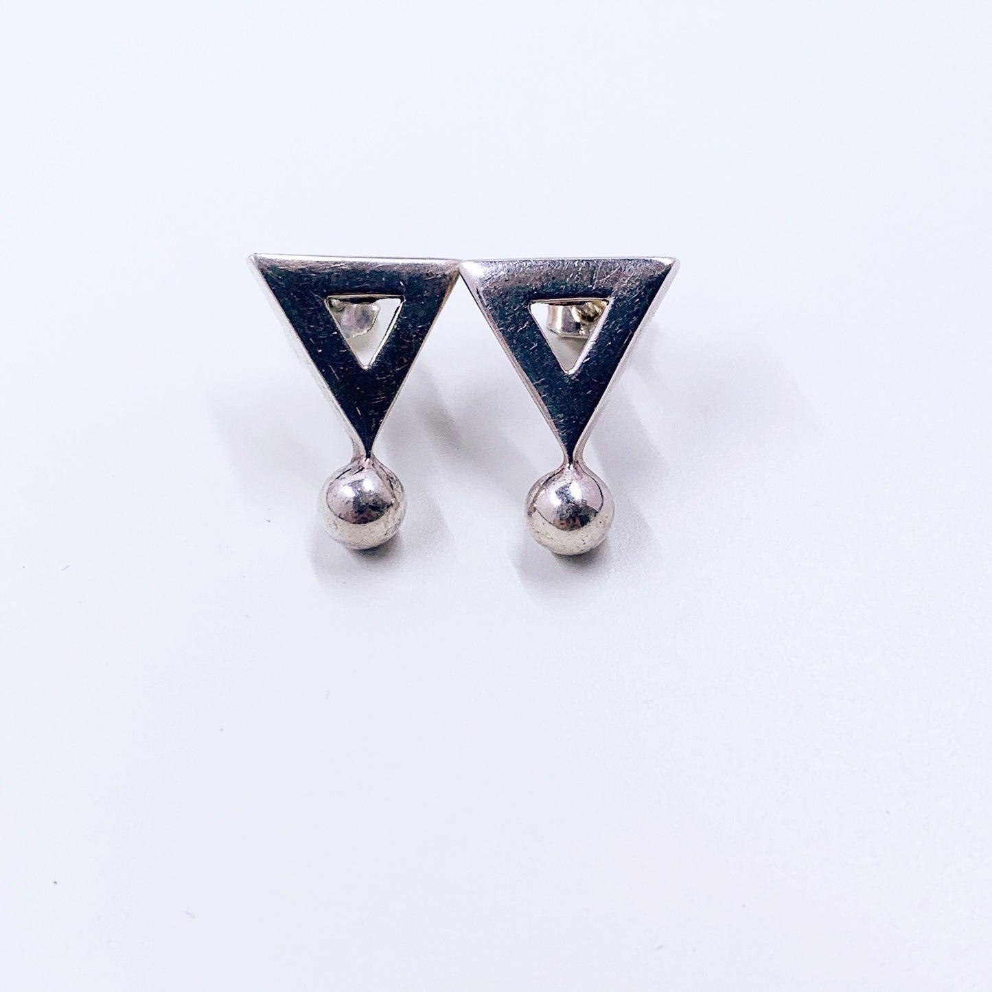 Vintage Silver Modernist Triangle Earrings | Vintage Geometric Triangle Earrings