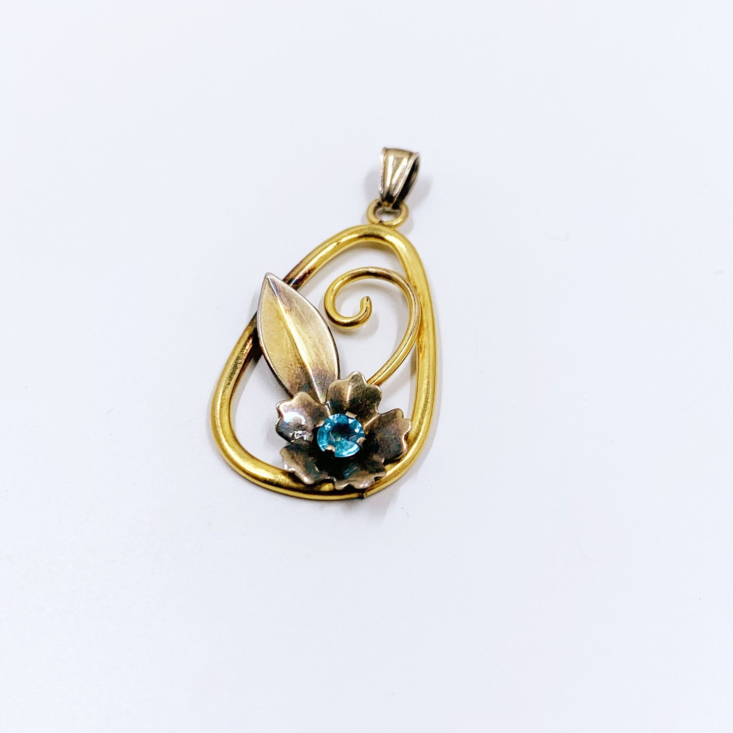 Vintage Sterling and Gold Filled Rhinestone Floral Pendant | Vintage Retro Flower Pendant