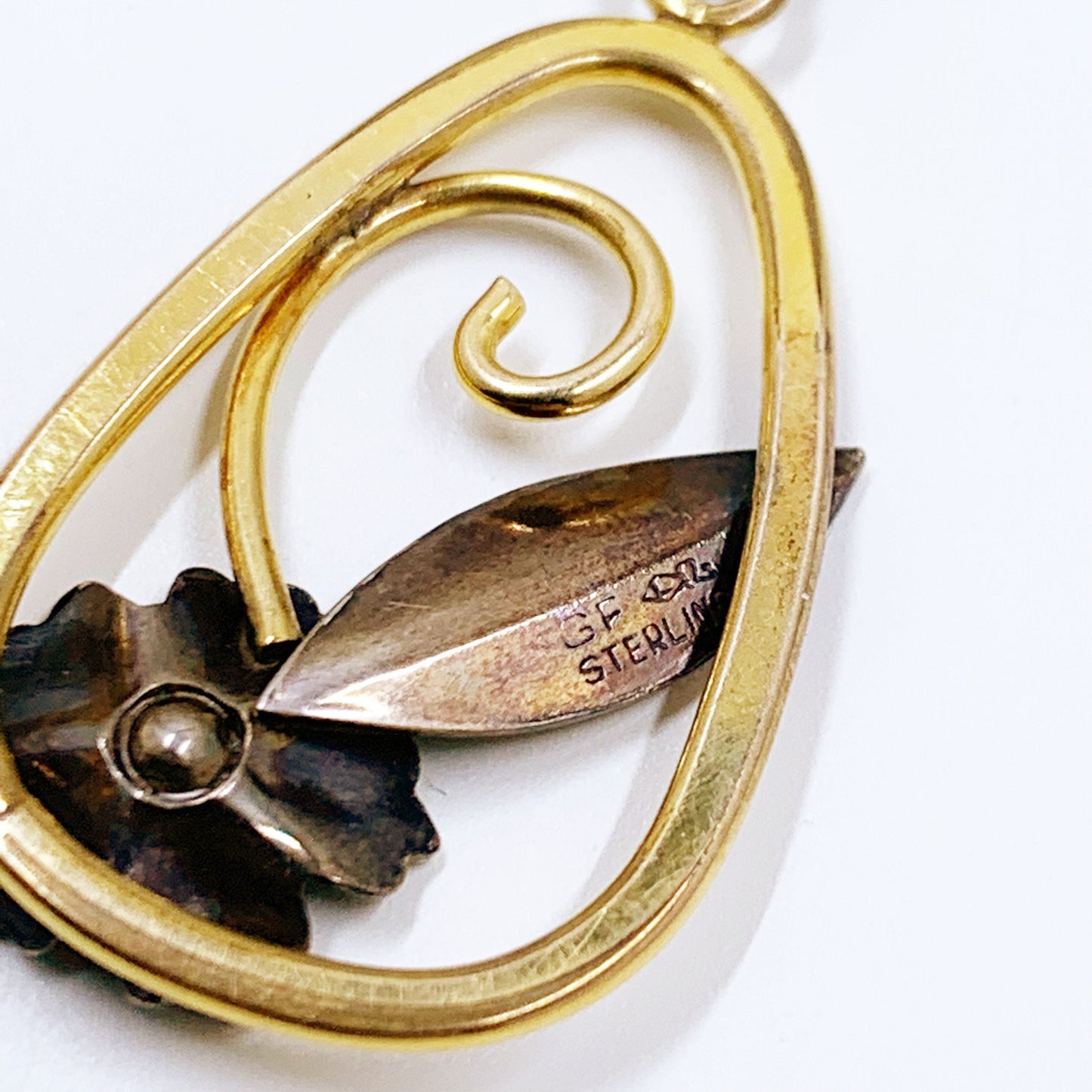 Vintage Sterling and Gold Filled Rhinestone Floral Pendant | Vintage Retro Flower Pendant