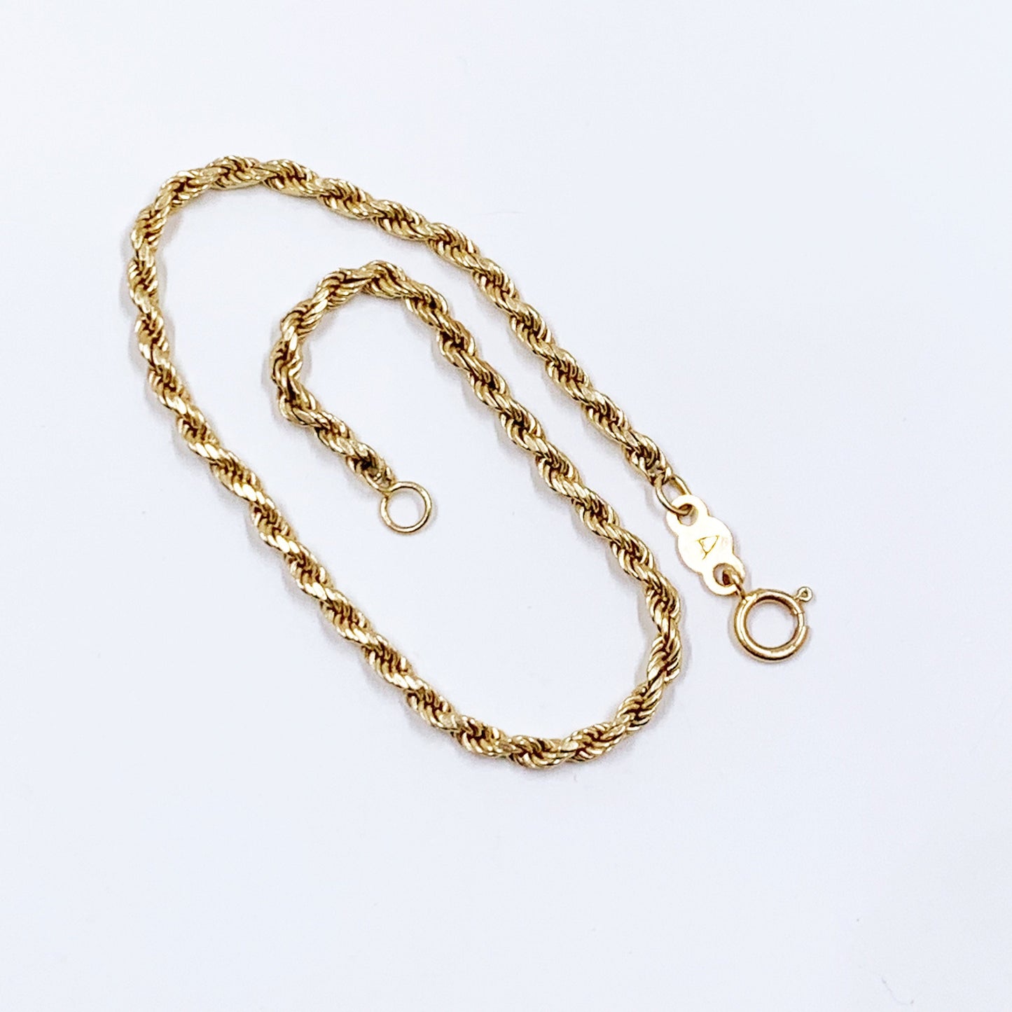 Vintage 14k Gold Rope Bracelet | 7 6/8 inch Gold Bracelet | 2.5 mm Bracelet | Single Rope Bracelet