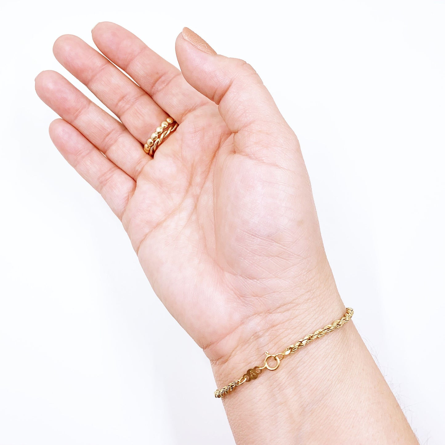 Vintage 14k Gold Rope Bracelet | 7 6/8 inch Gold Bracelet | 2.5 mm Bracelet | Single Rope Bracelet