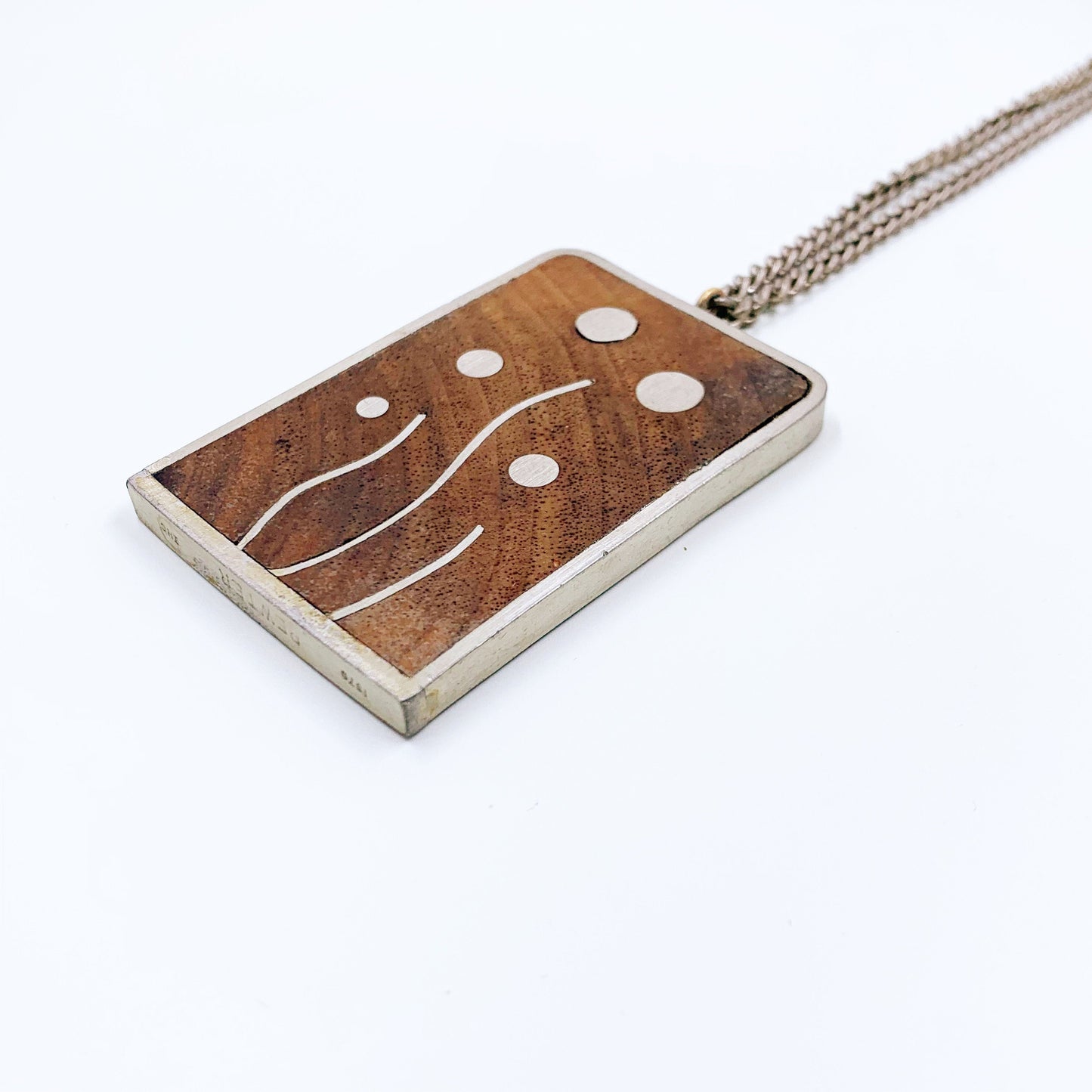 Vintage Modernist Wood and Pewter Inlay Necklace | 1970's Modernist Designer Necklace | Pewter IHC