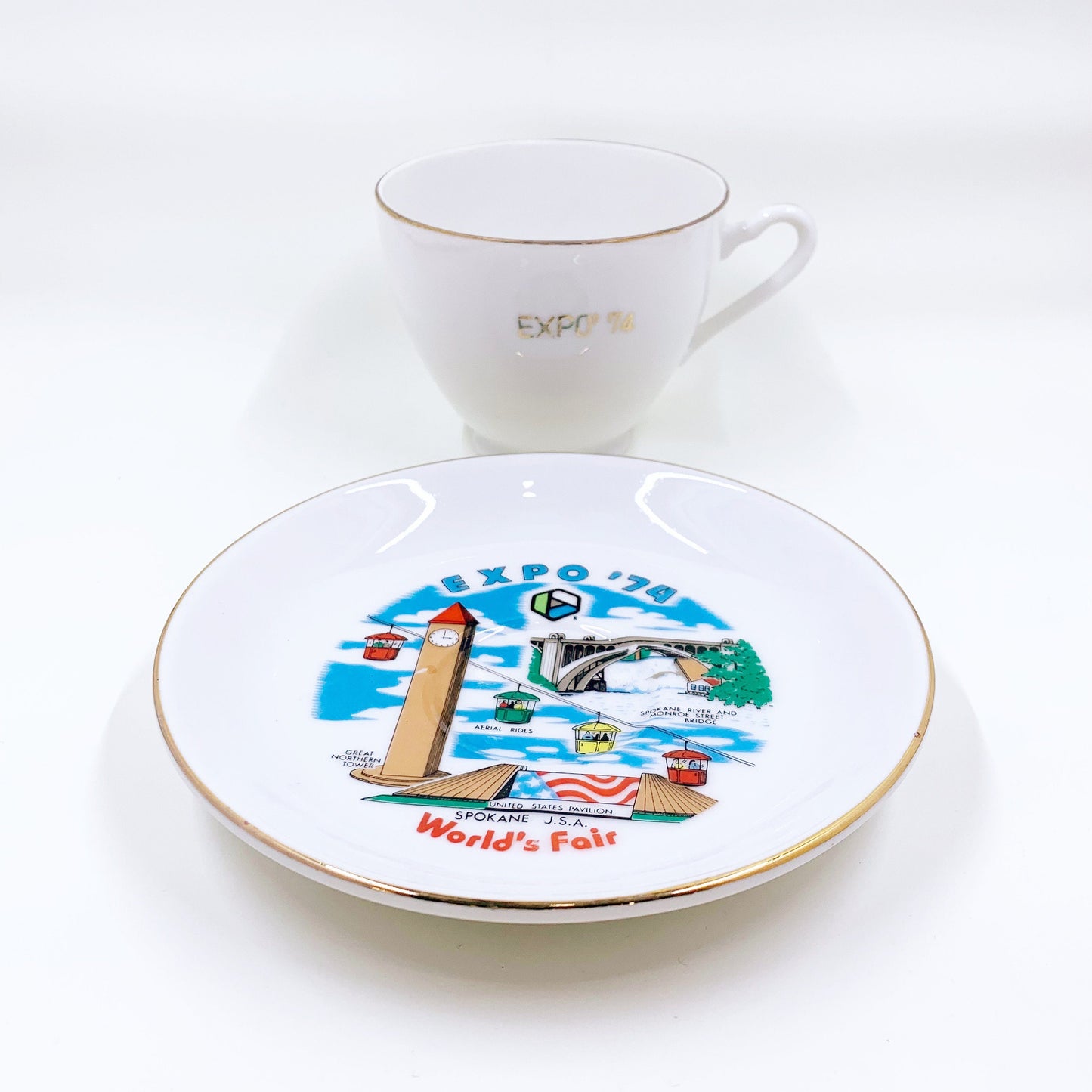 Vintage Expo 74 World's Fair Tea Cup and Saucer | Spokane 1974 | Spokane Worlds Fair Modern Tea Cup Set