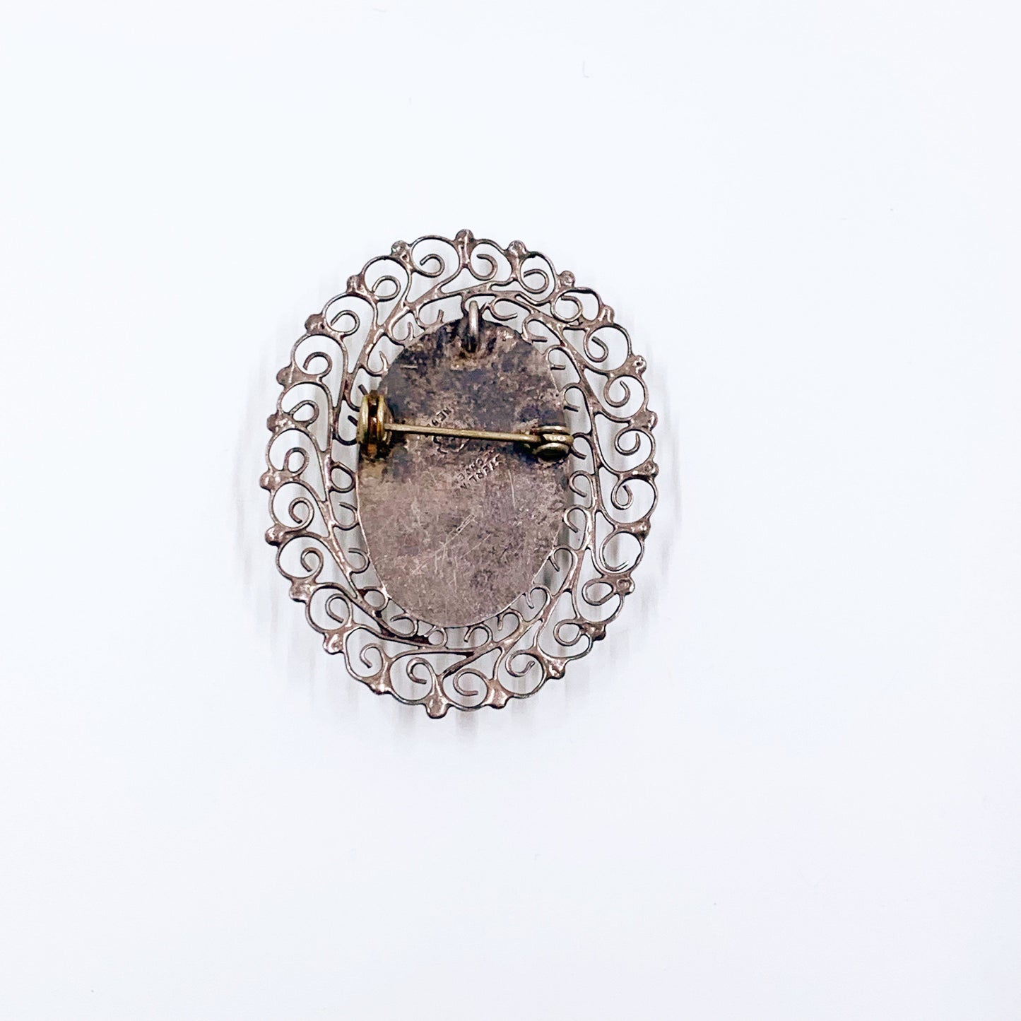 Vintage Silver Filigree Brooch | Mexican Silver Blue Glass Brooch