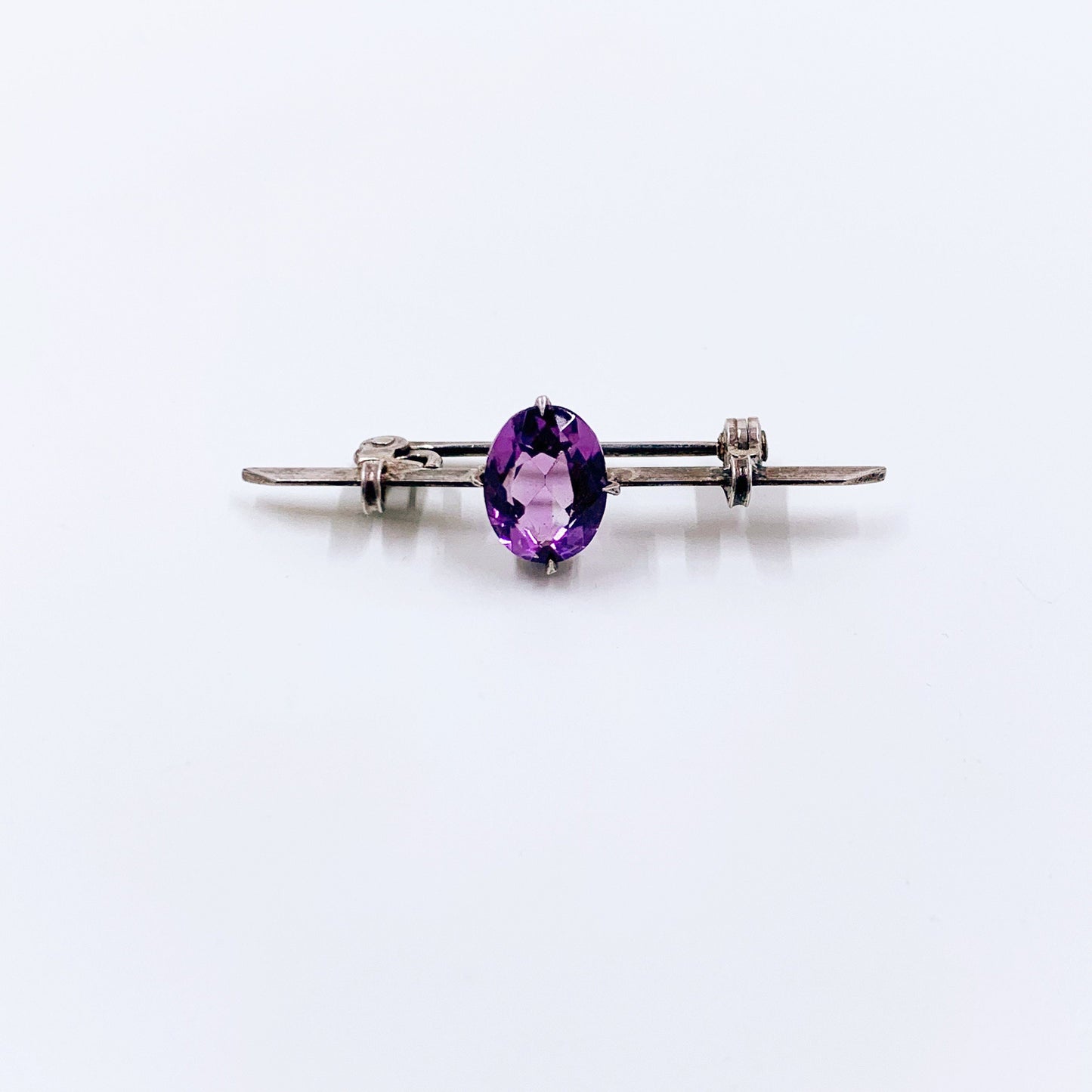 Vintage Silver Amethyst Bar Brooch