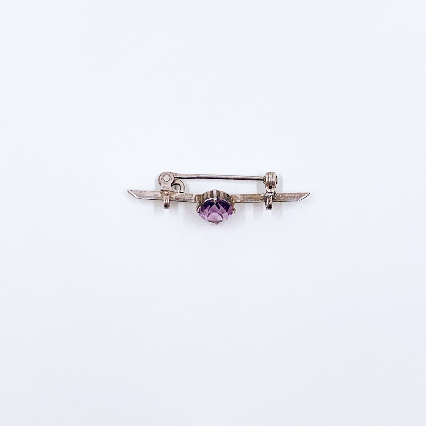 Vintage Silver Amethyst Bar Brooch