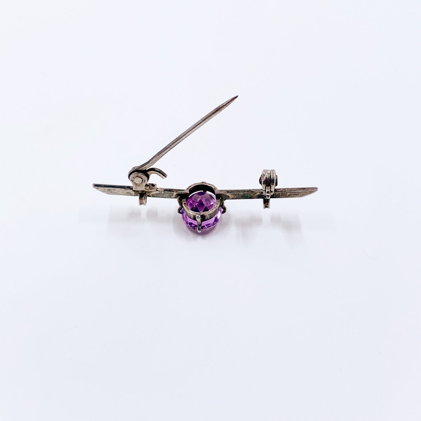 Vintage Silver Amethyst Bar Brooch