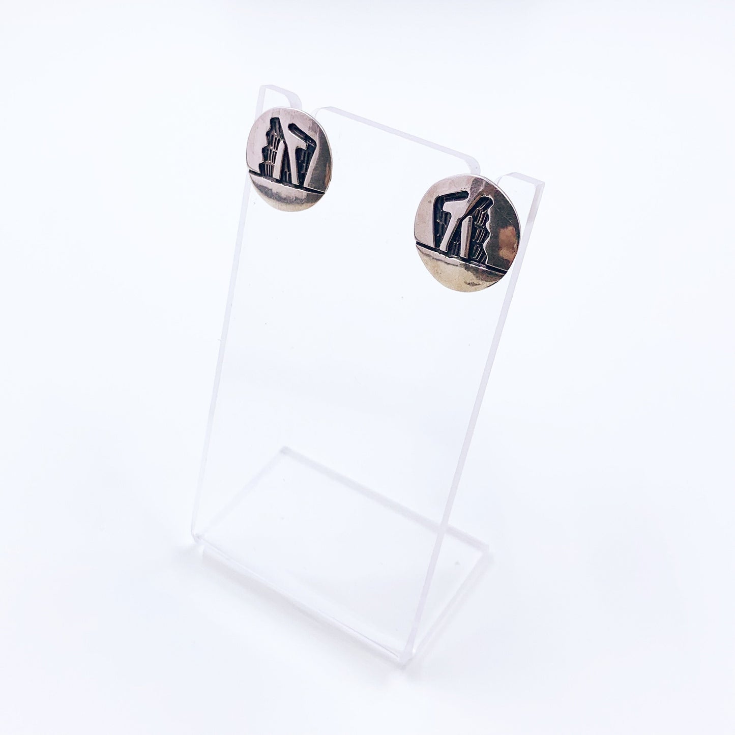 Vintage Silver Abstract Overlay Earrings | Midcentury Abstract Earrings