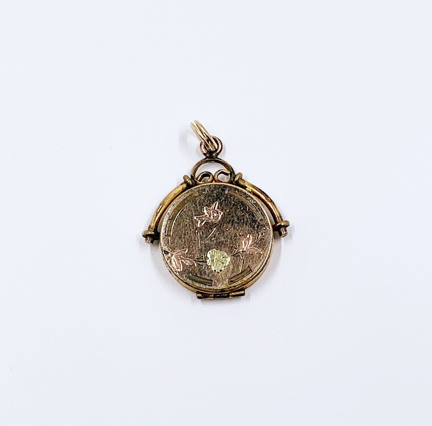 Victorian Aesthetic Bird and Flower Fob Locket | Victorian Gold-Filled Mixed Metals Locket | Bliss Brothers Co Locket