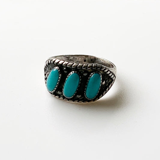 Vintage Turquoise Three Stone Ring | Bell Trading Post Ring | Size 6