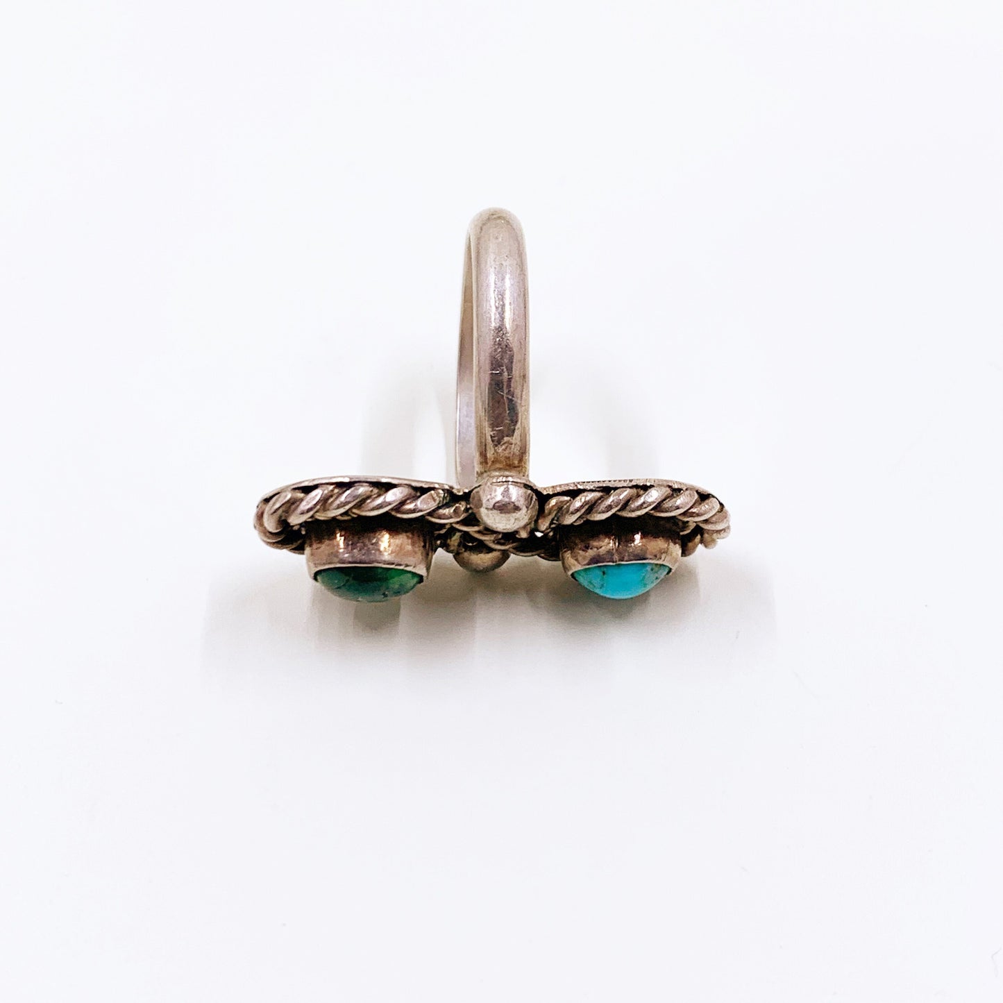 Vintage Silver Two Stone Turquoise Ring | Southwest Jewelry | Silver Turquoise Long Ring | Size 6 1/2 Ring