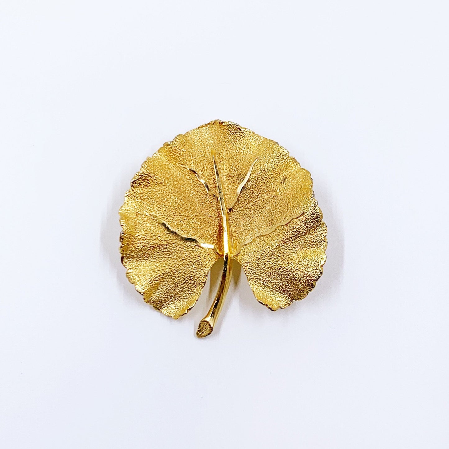 Vintage BSK Leaf Brooch | Mid Century BSK Gold Tone Retro Brooch |  Large Statement Textured Brooch