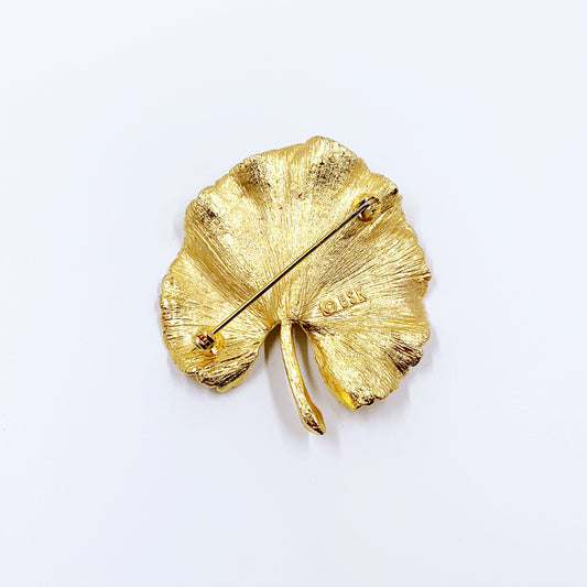 Vintage BSK Leaf Brooch | Mid Century BSK Gold Tone Retro Brooch |  Large Statement Textured Brooch