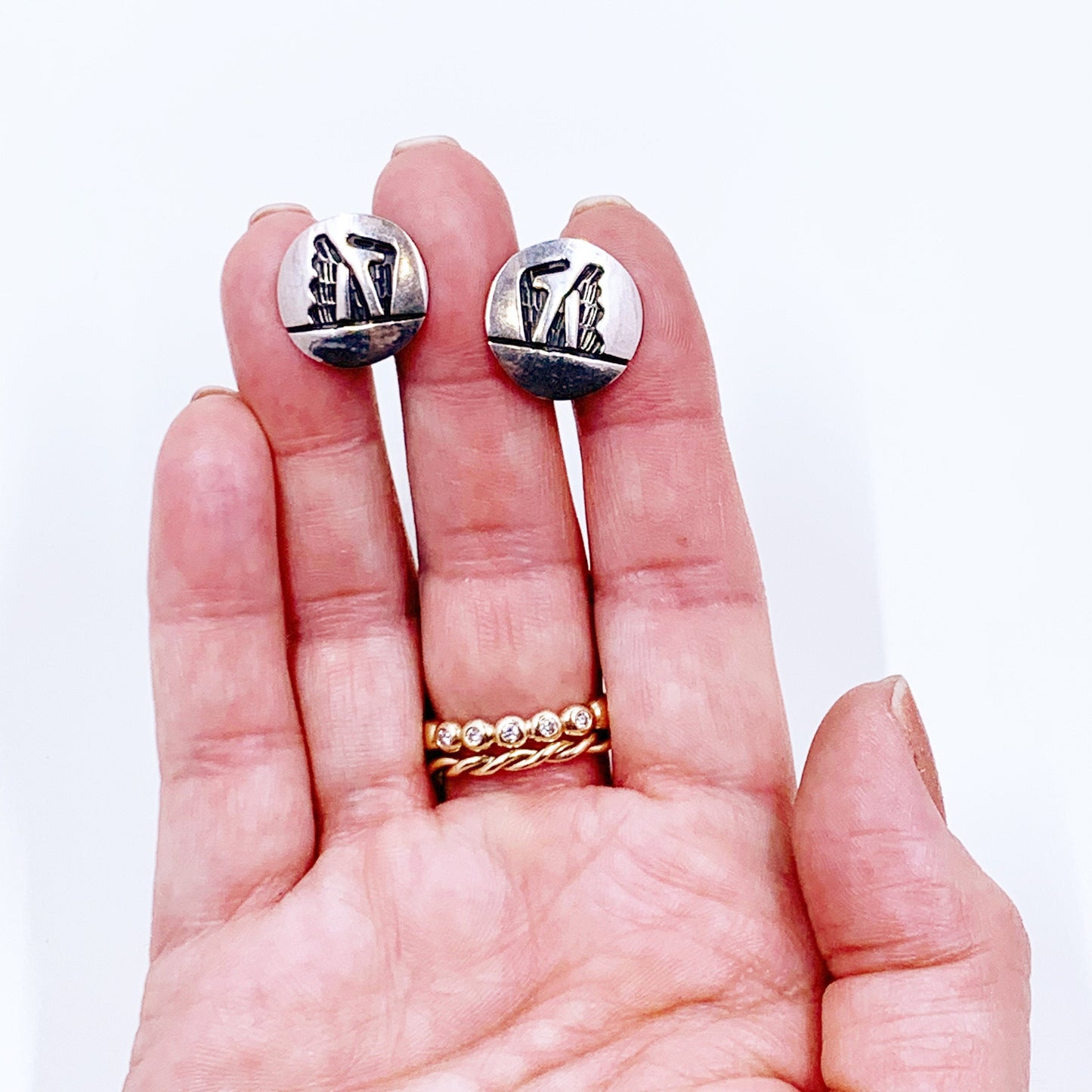 Vintage Silver Abstract Overlay Earrings | Midcentury Abstract Earrings