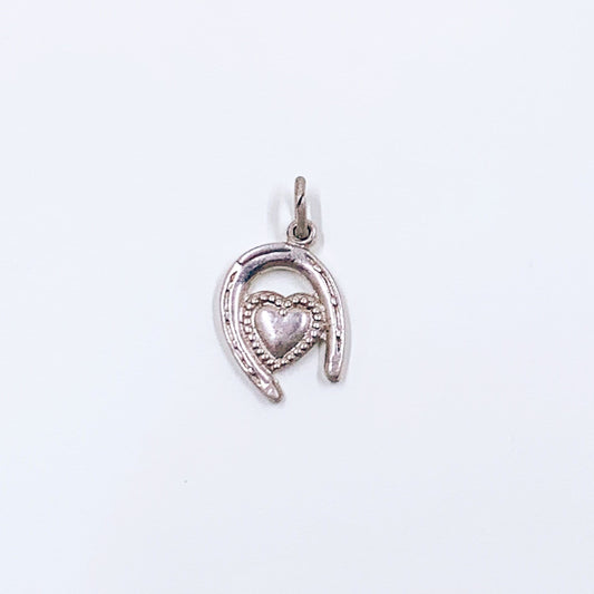 Vintage Silver Horseshoe Heart Charm | Silver Good Luck Charm | Heart In Horseshoe Lucky Charm