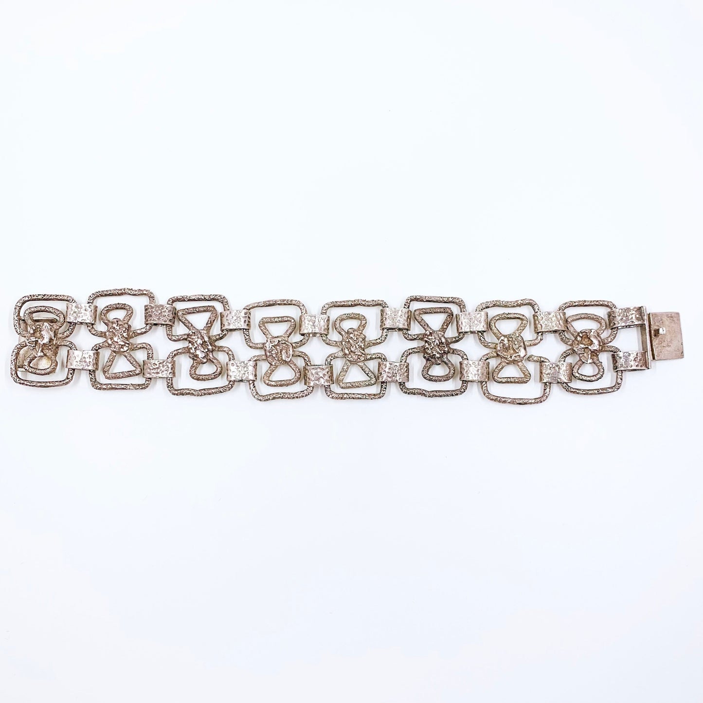 Vintage Sterling Silver Brutalist Linked Bracelet | Modernist Silver Panel Bracelet