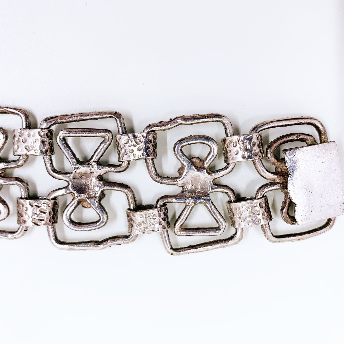 Vintage Sterling Silver Brutalist Linked Bracelet | Modernist Silver Panel Bracelet