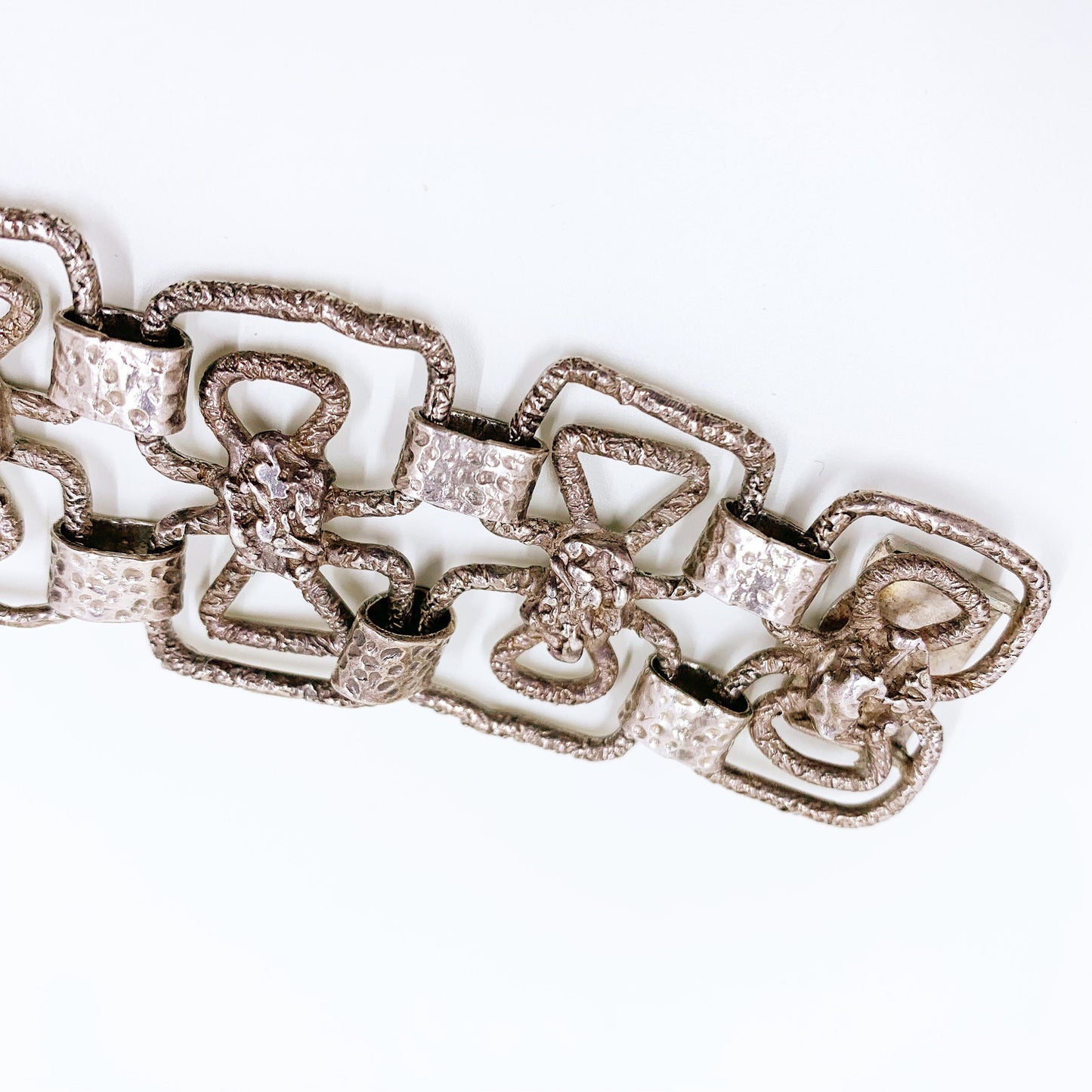 Vintage Sterling Silver Brutalist Linked Bracelet | Modernist Silver Panel Bracelet