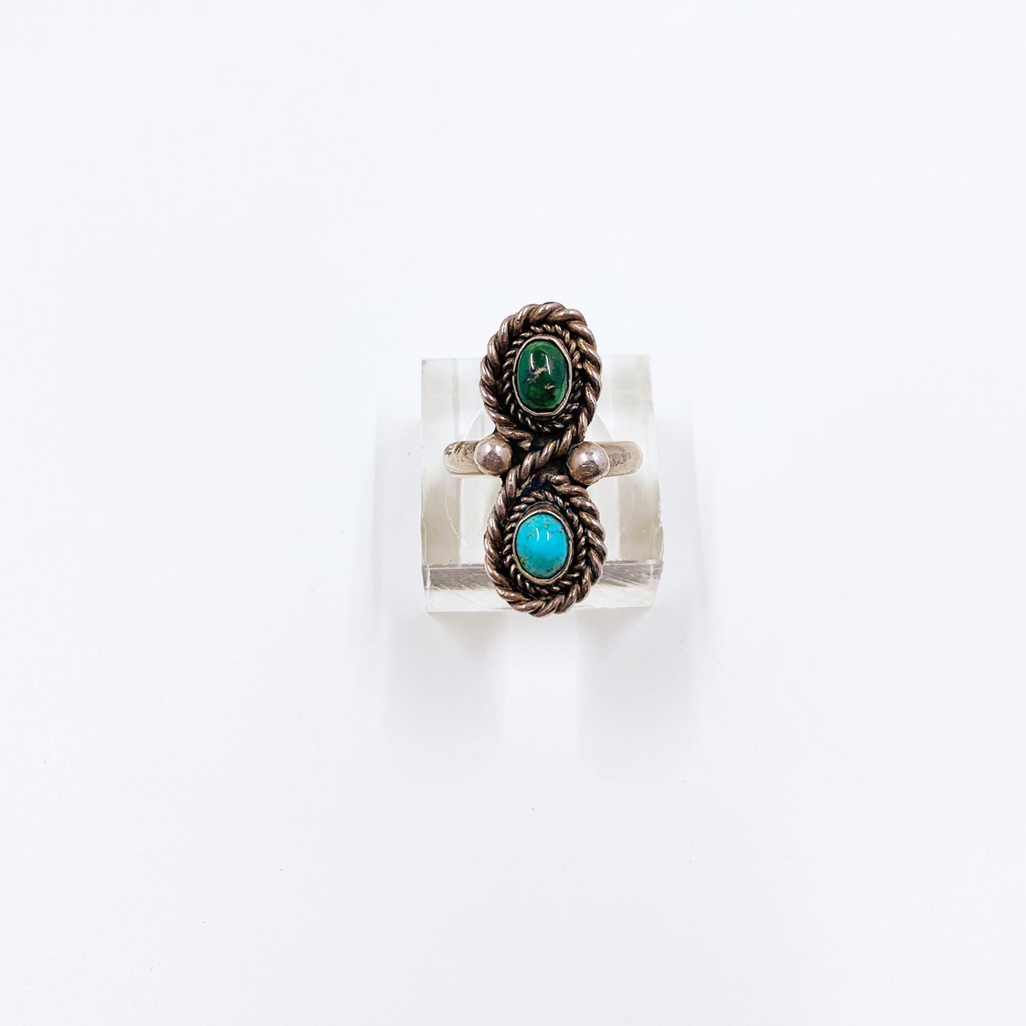 Vintage Silver Two Stone Turquoise Ring | Southwest Jewelry | Silver Turquoise Long Ring | Size 6 1/2 Ring