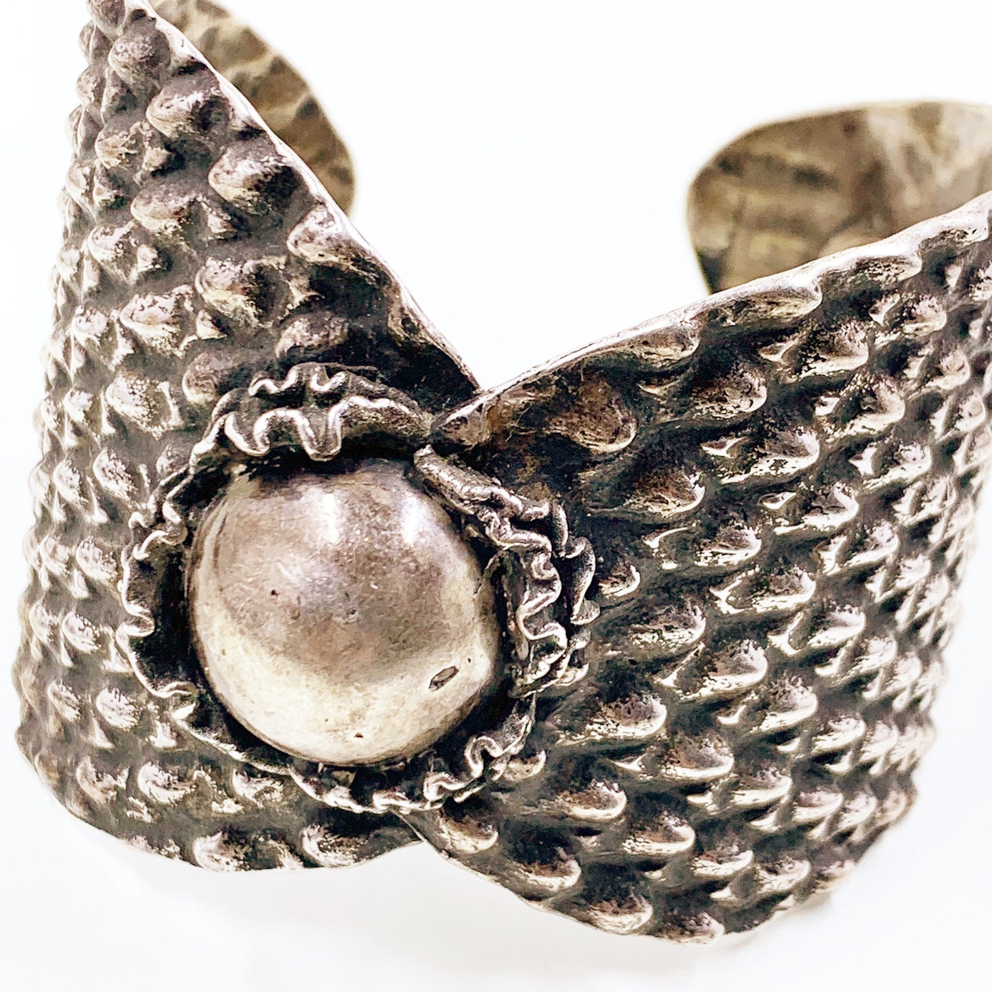 Vintage Silver Brutalist Textured Cuff Bracelet | Modernist Silver Hand Wrought Cuff | Vintage Studio Made Brutalist Bracelet