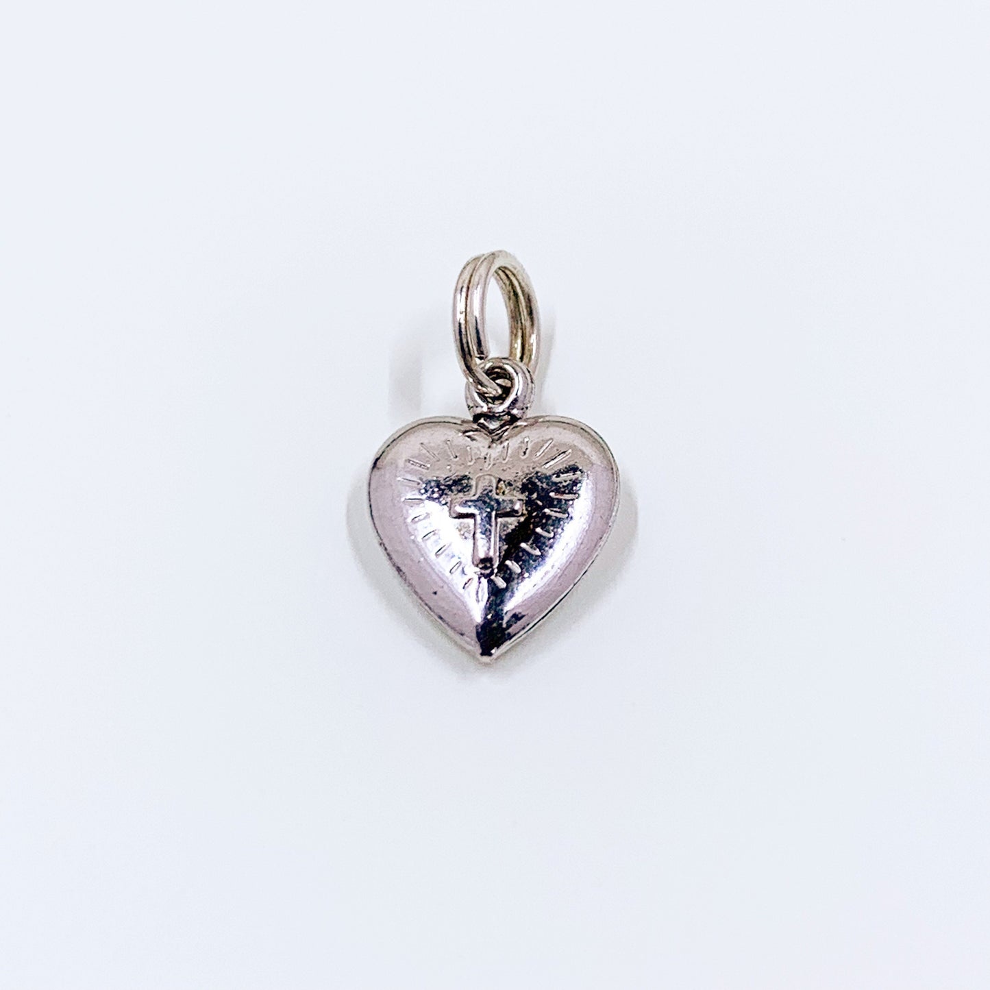 Vintage Silver Mini Cross Heart Charm | Sterling Puffy Cross Heart Pendant
