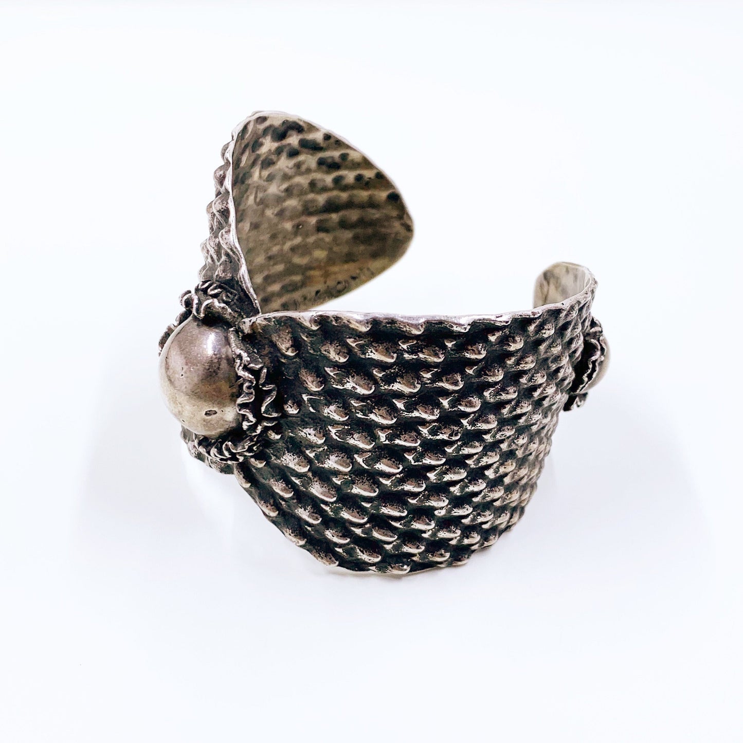 Vintage Silver Brutalist Textured Cuff Bracelet | Modernist Silver Hand Wrought Cuff | Vintage Studio Made Brutalist Bracelet