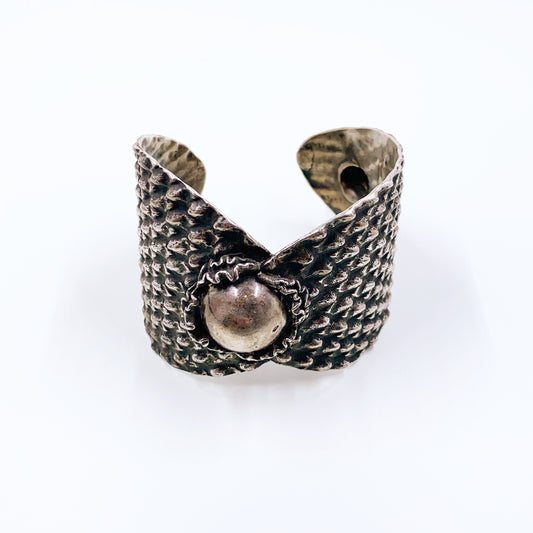 Vintage Silver Brutalist Textured Cuff Bracelet | Modernist Silver Hand Wrought Cuff | Vintage Studio Made Brutalist Bracelet