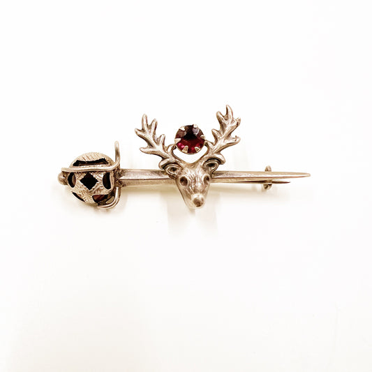 Victorian Sterling Scottish Stag and Sword Bar Brooch | Antique Sterling Sword Brooch