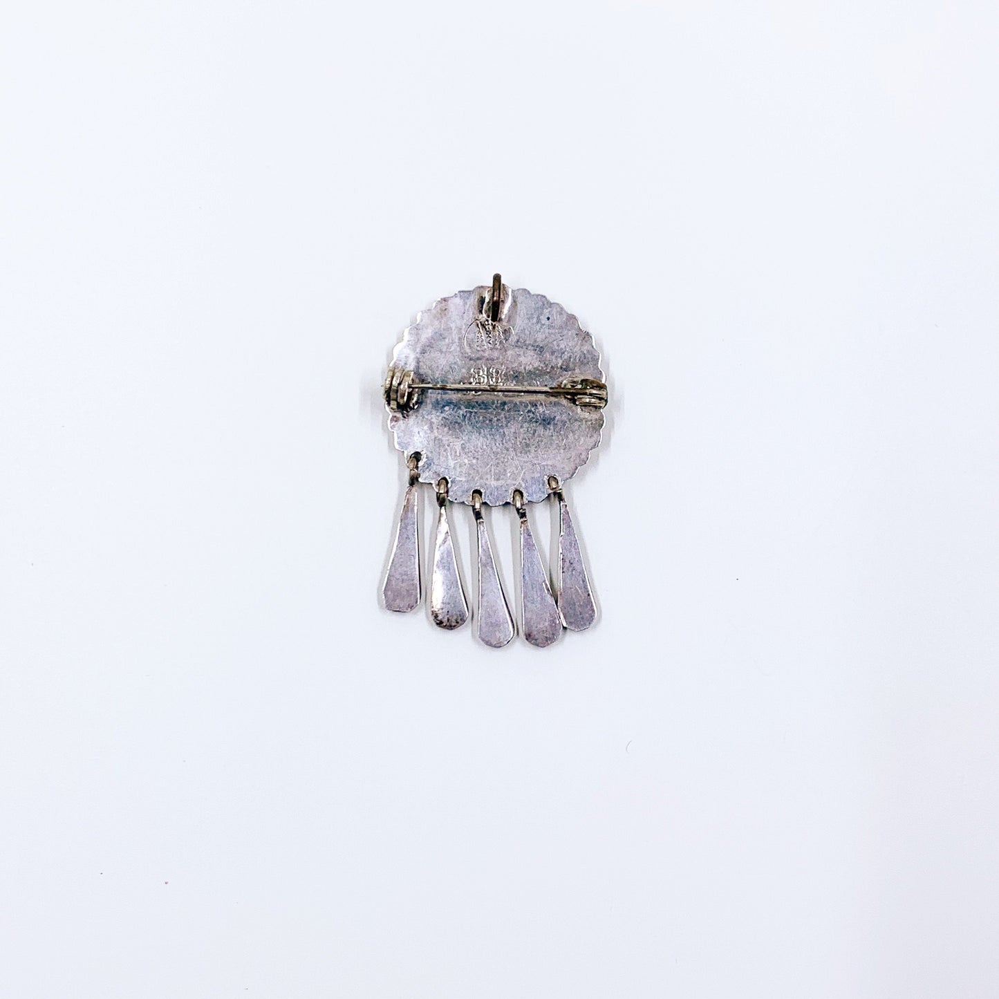 Vintage Mexican Silver Chip Stone Inlay Pin and Pendant | Taxco Mexico Two Trees Pendant Brooch