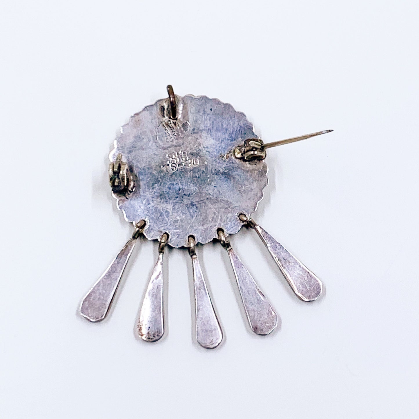 Vintage Mexican Silver Chip Stone Inlay Pin and Pendant | Taxco Mexico Two Trees Pendant Brooch