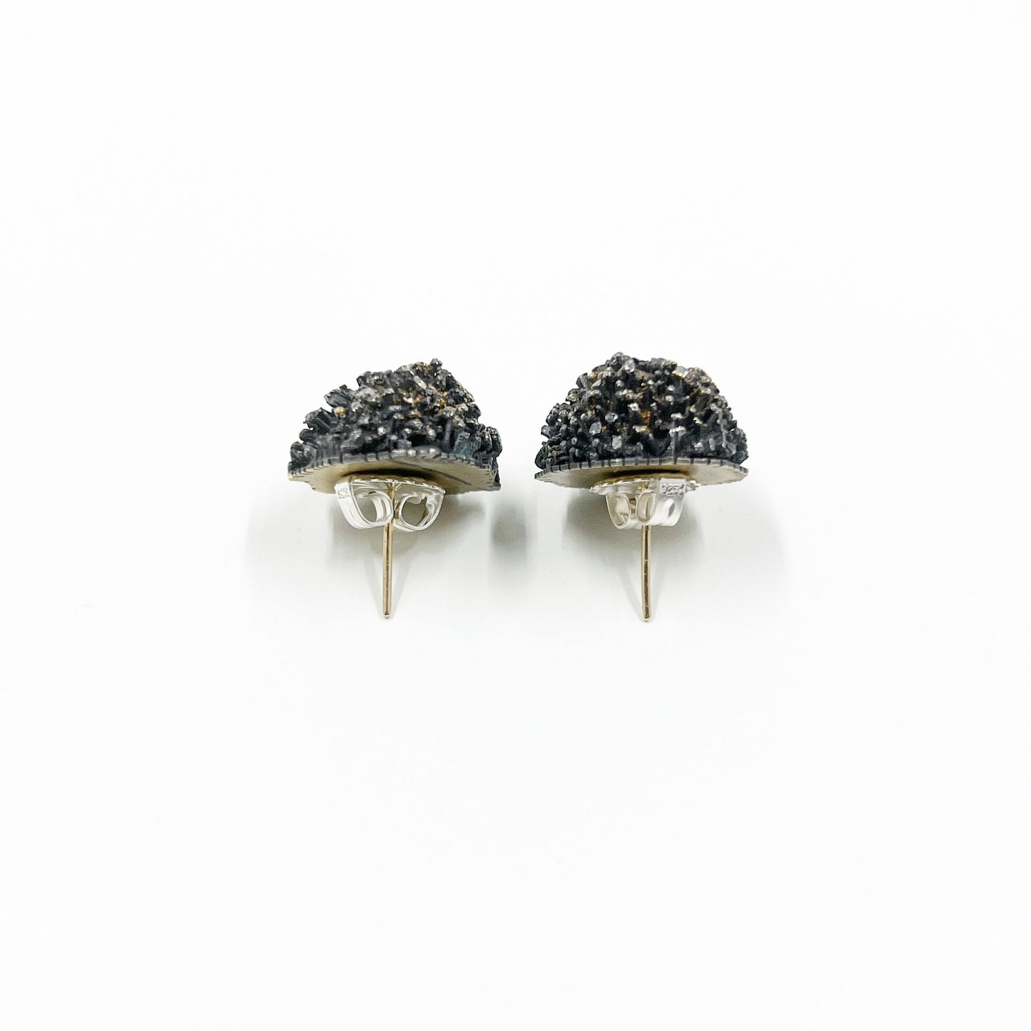 Vintage Brutalist Gold, Silver and Diamond Urchin Earrings | Cast Silver and Diamond Earrings | Mixed Metal Brutalist Earrings