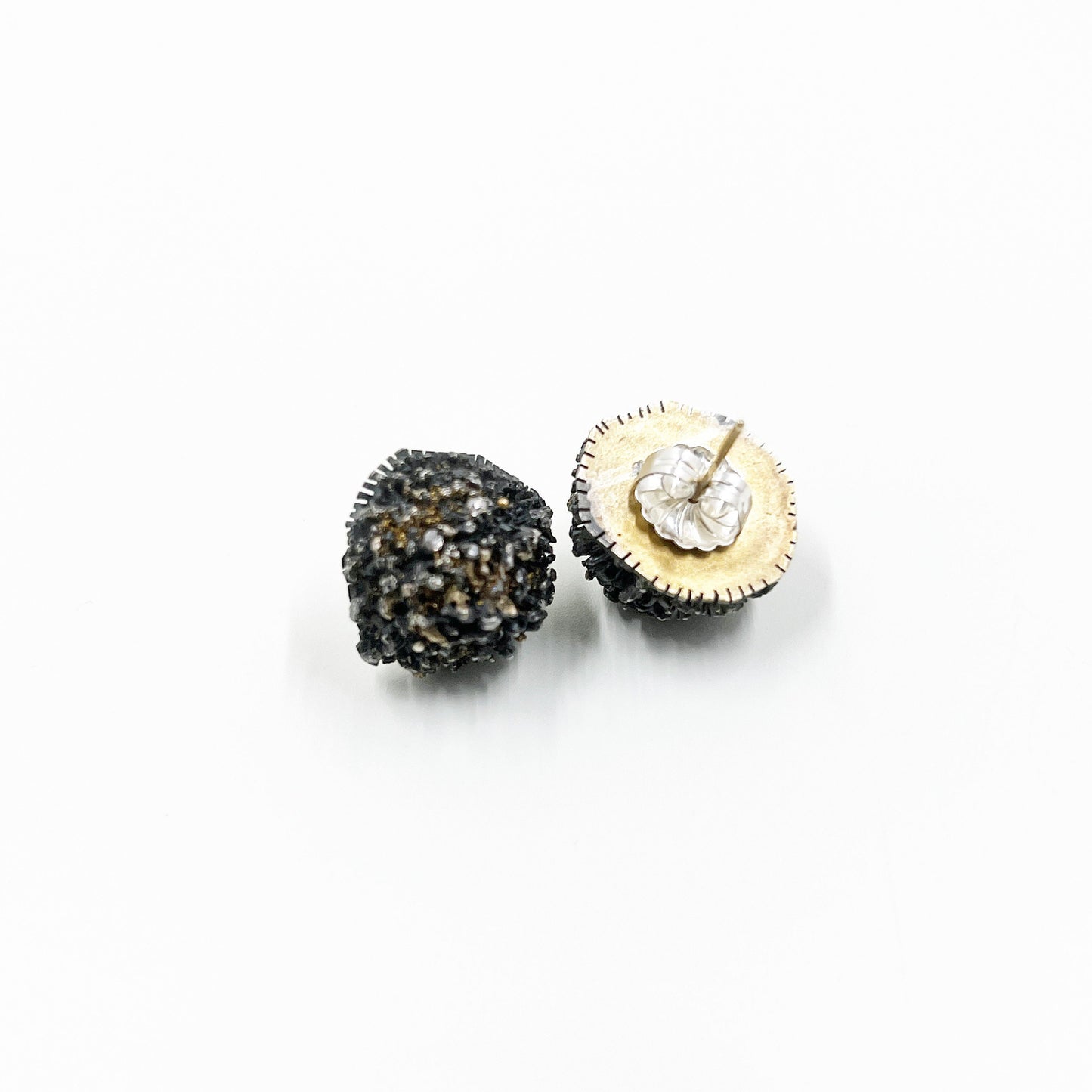 Vintage Brutalist Gold, Silver and Diamond Urchin Earrings | Cast Silver and Diamond Earrings | Mixed Metal Brutalist Earrings