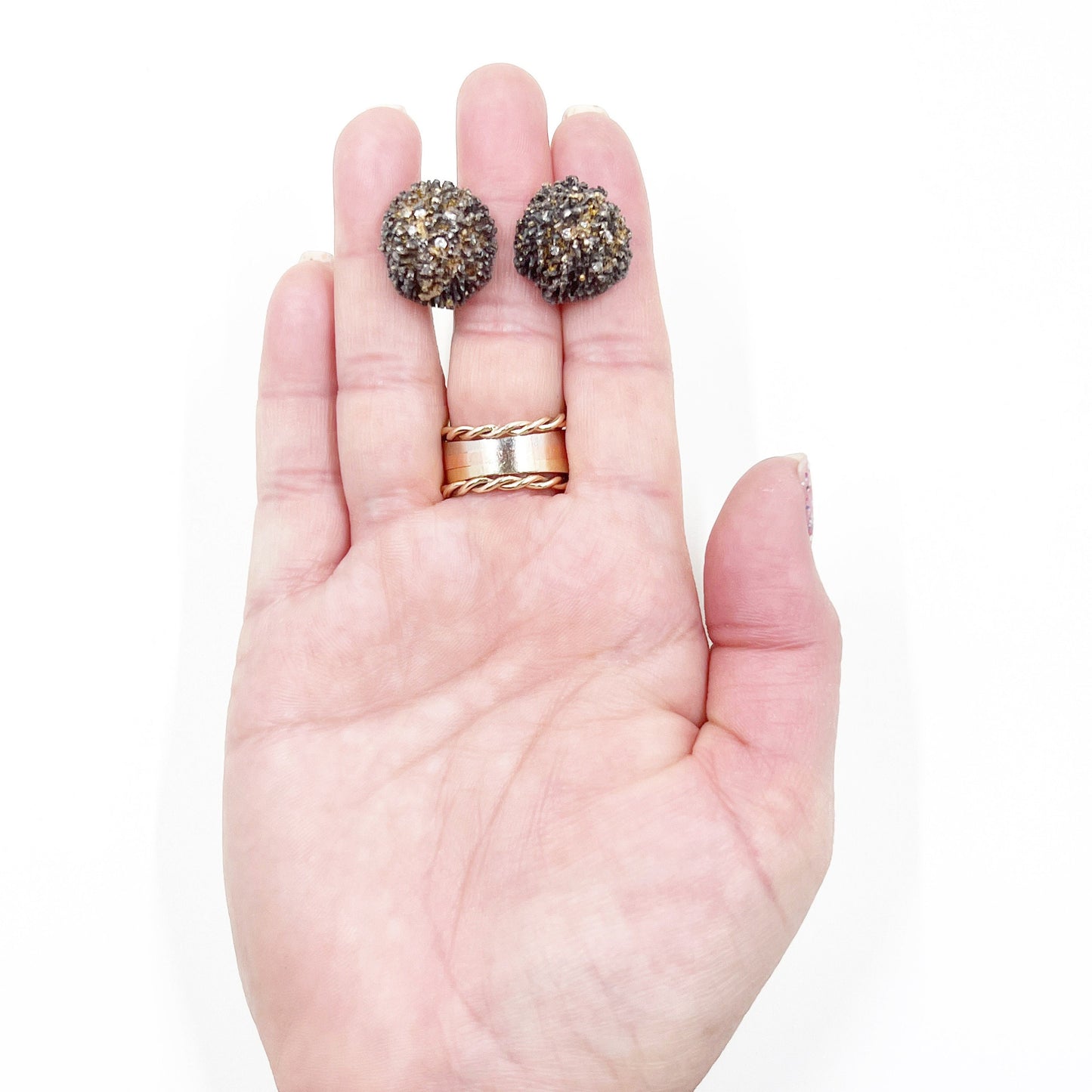 Vintage Brutalist Gold, Silver and Diamond Urchin Earrings | Cast Silver and Diamond Earrings | Mixed Metal Brutalist Earrings