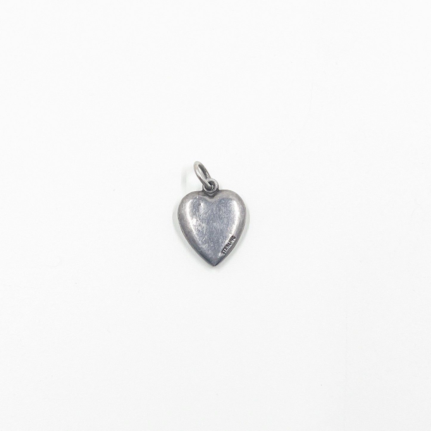 Vintage Silver Puffy Fleur-de-lis Border Heart Charm | Vintage Sweetheart Charm | Sterling Puffy Heart Charm