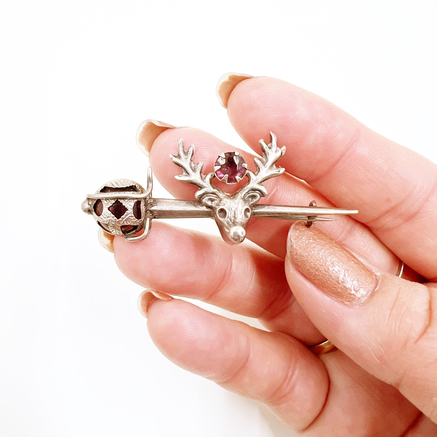 Victorian Sterling Scottish Stag and Sword Bar Brooch | Antique Sterling Sword Brooch