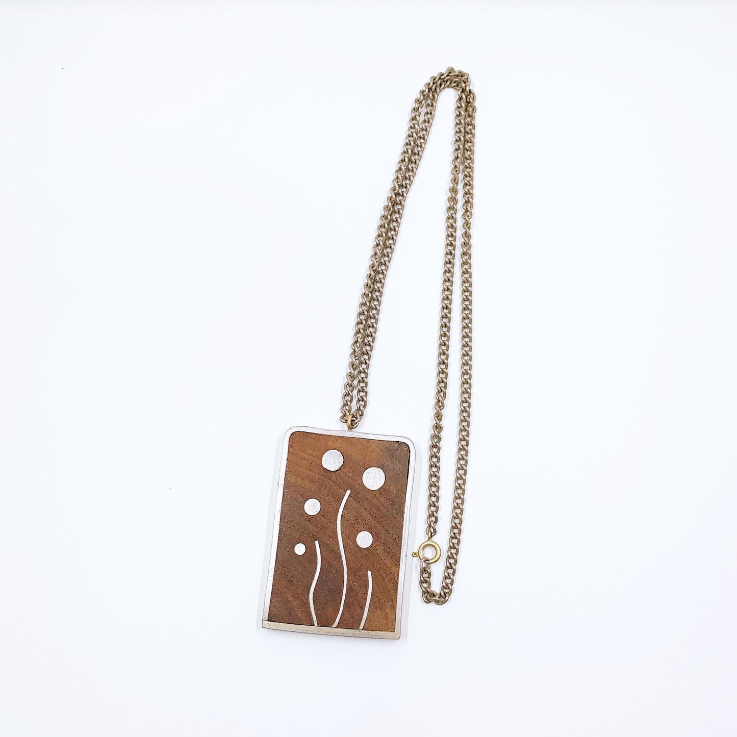 Vintage Modernist Wood and Pewter Inlay Necklace | 1970's Modernist Designer Necklace | Pewter IHC