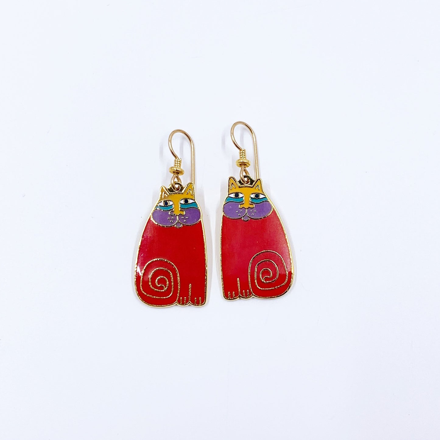 Vintage Laurel Birch Red Olivia Cloisonné Enamel Cat Earrings | Vintage Red Cat Enamel Earrings