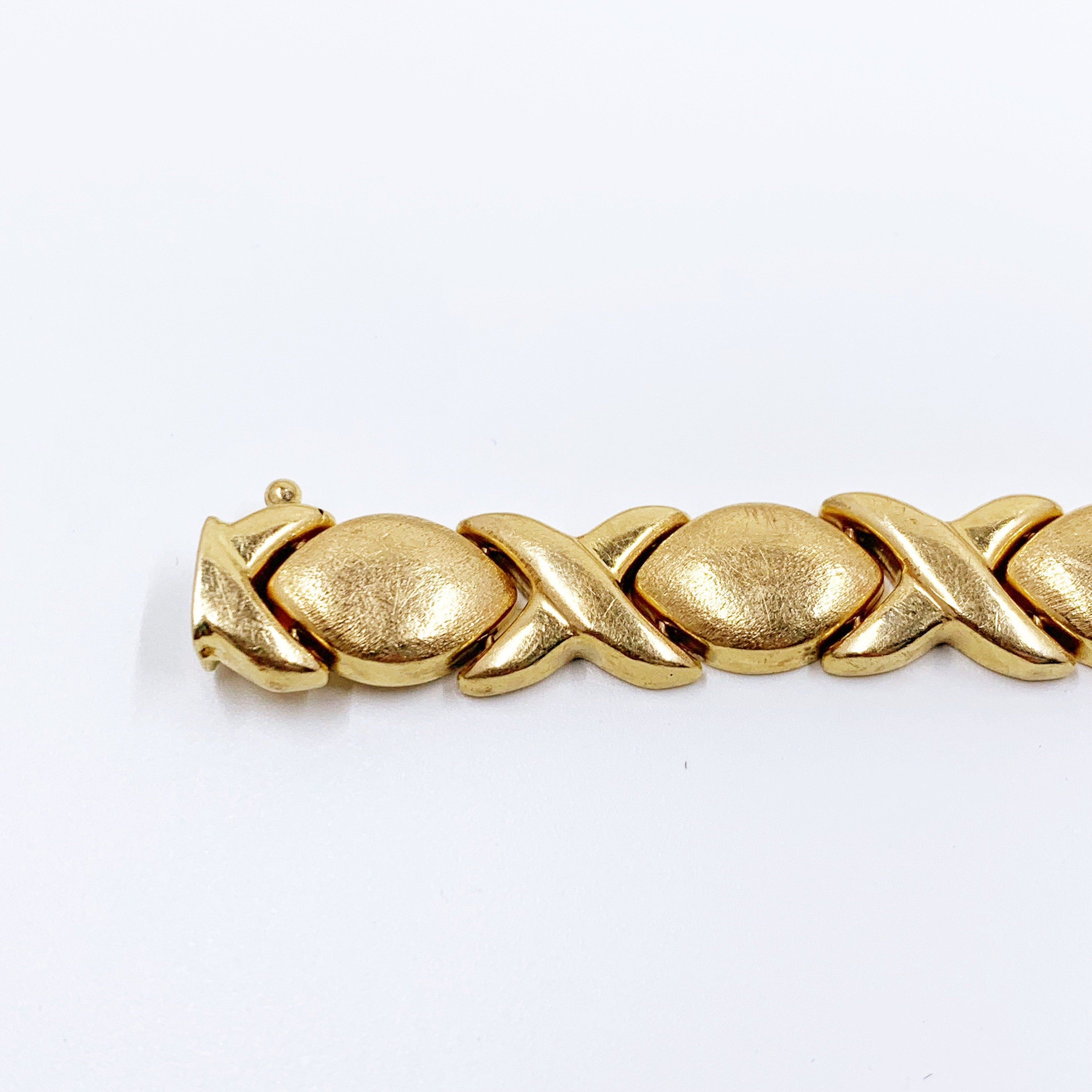 14K Italian Yellow Gold Fancy Link Bracelet Large Round Snap Ring - Ruby  Lane