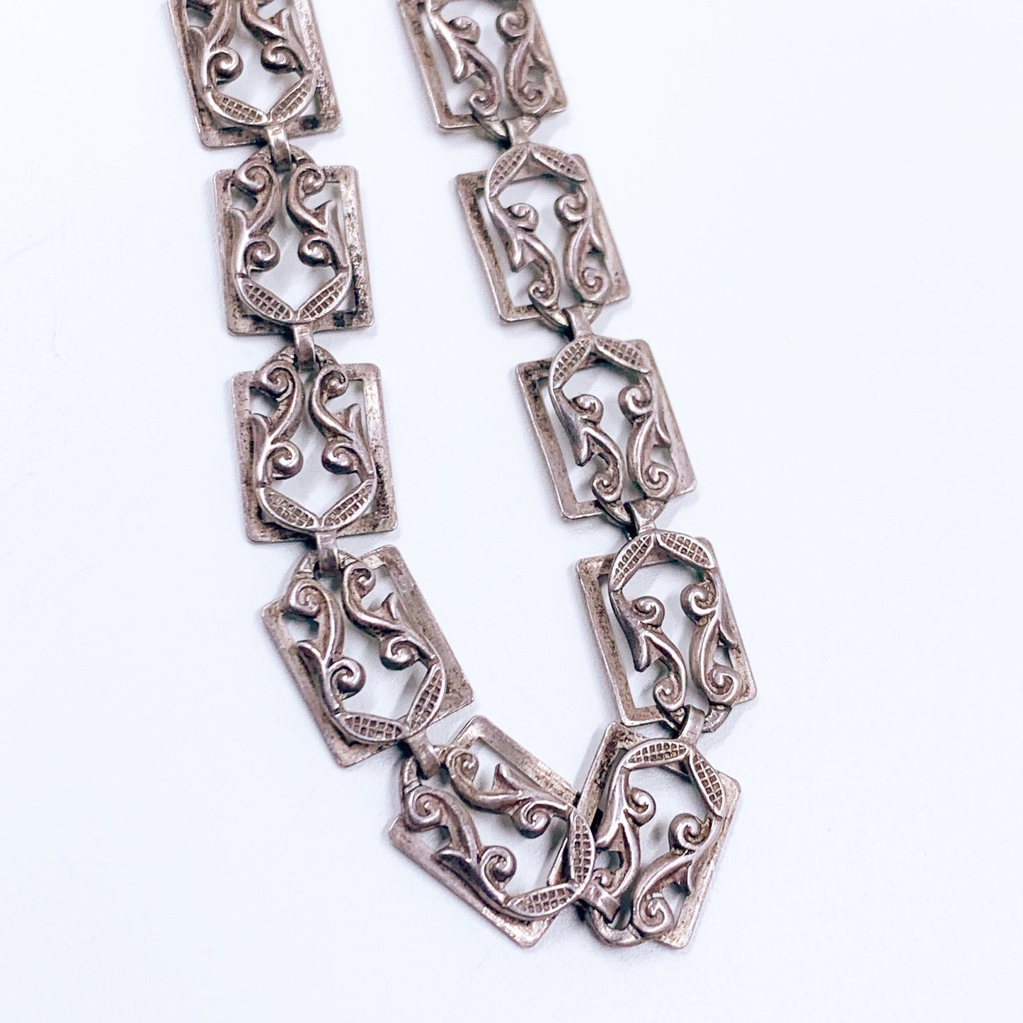 Vintage Danecraft Sterling Panel Link Necklace | Sterling Danecraft Scroll Link Panel Necklace