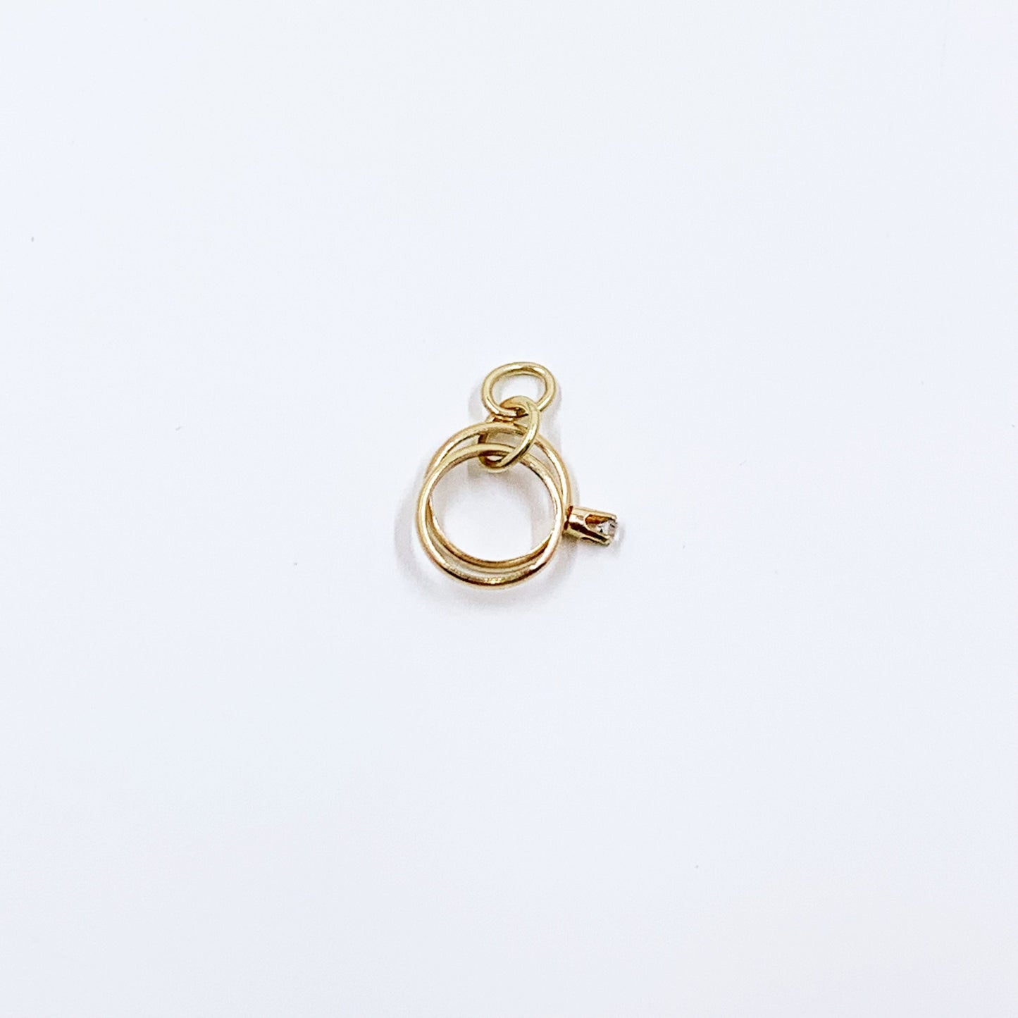 Vintage 14k Gold Tiny Wedding Rings Charm | Miniature Rings Charm | 14K Solitaire Ring and Wedding Band Mini Charm