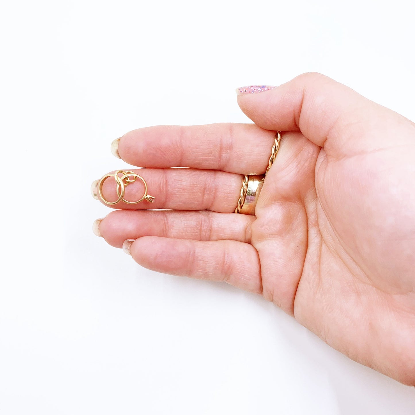 Vintage 14k Gold Tiny Wedding Rings Charm | Miniature Rings Charm | 14K Solitaire Ring and Wedding Band Mini Charm