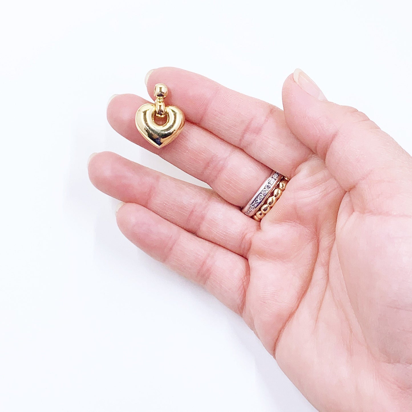 Vintage 14k Gold Puffy Swivel Heart Pendant | 14K Gold Heart | 3D Gold Puffed Heart Pendant