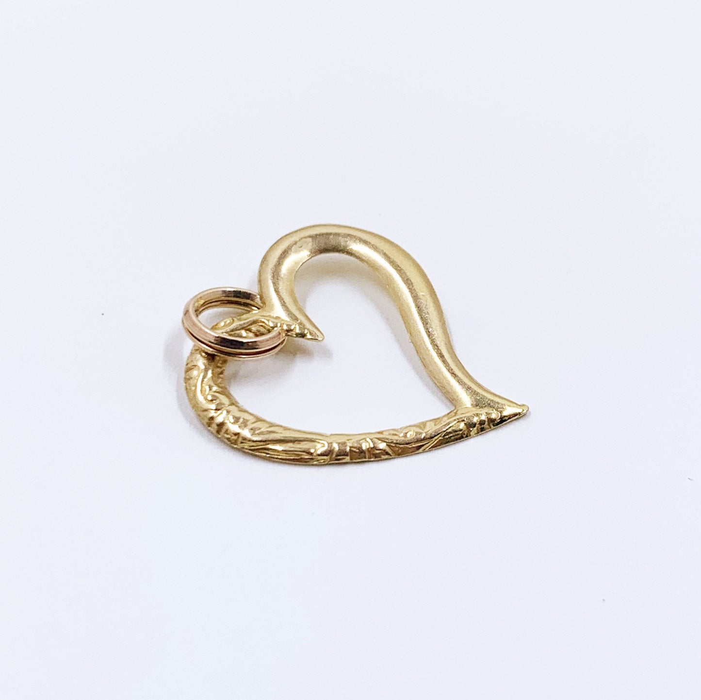 Vintage 14K Repousse Witch's Heart Charm | 14K Yellow Flat Heart Charm | 14K Open Heart Charm