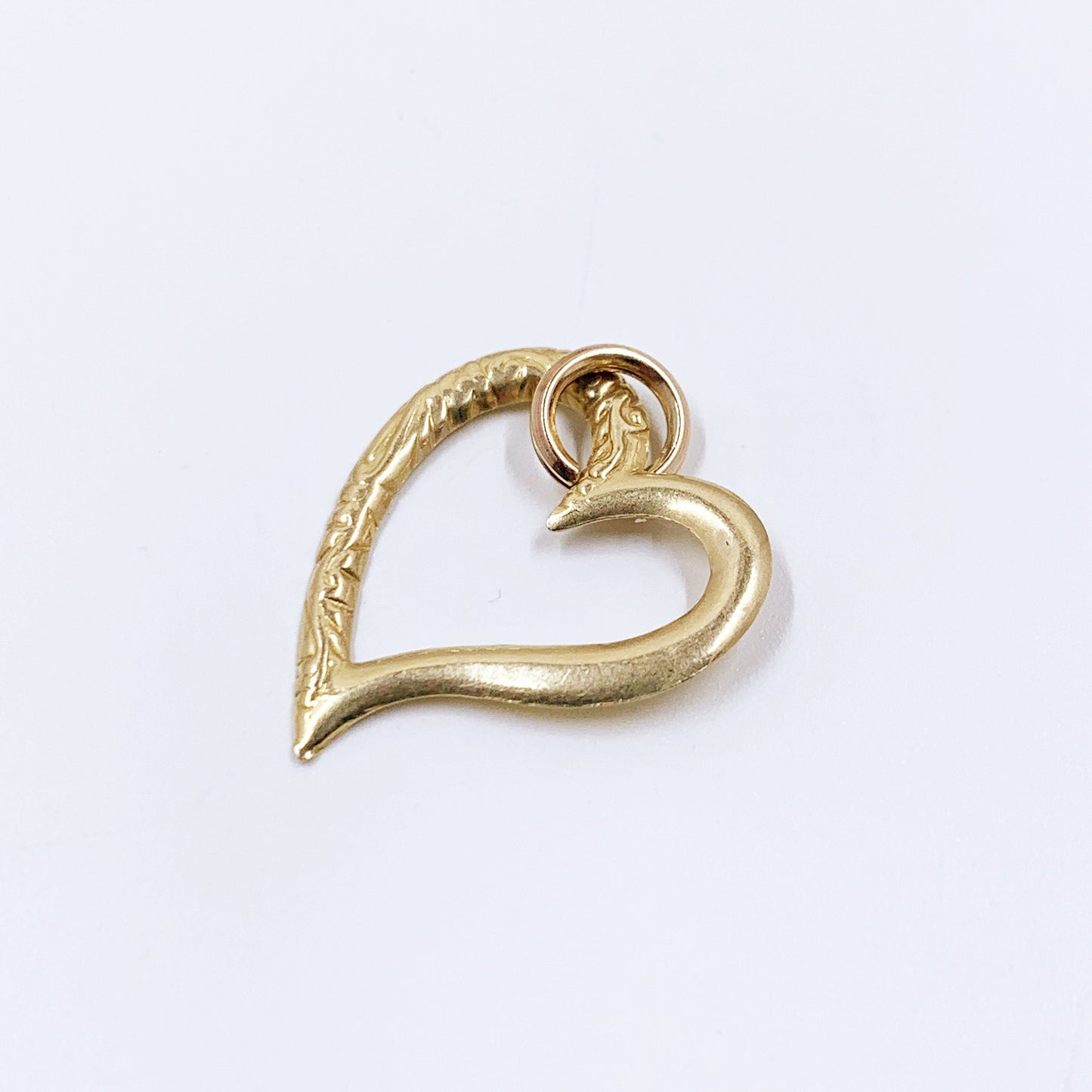 Vintage 14K Repousse Witch's Heart Charm | 14K Yellow Flat Heart Charm | 14K Open Heart Charm