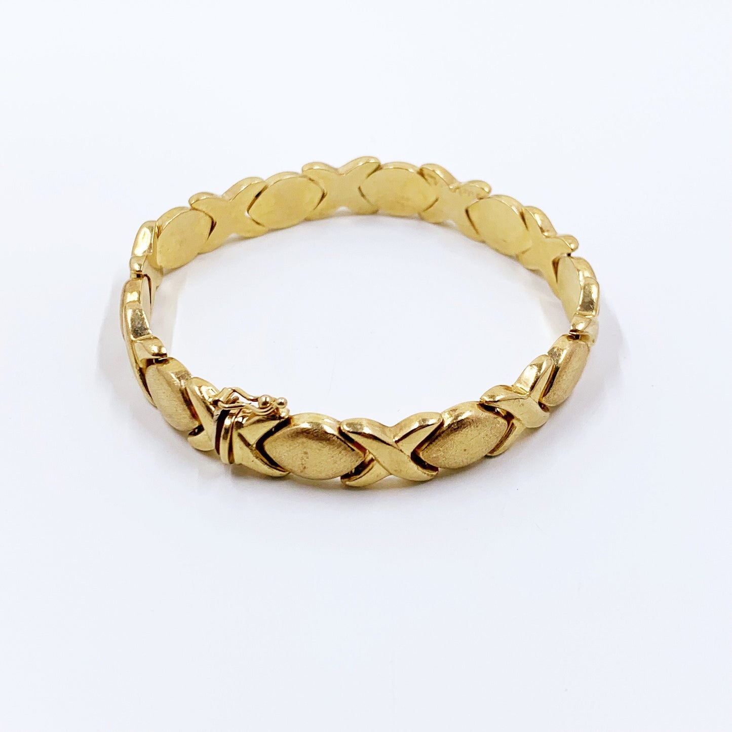 Vintage 14k Italian Gold XO Bracelet | 7.4 inch Gold Bracelet | 9.5 mm Bracelet | 16.6 grams