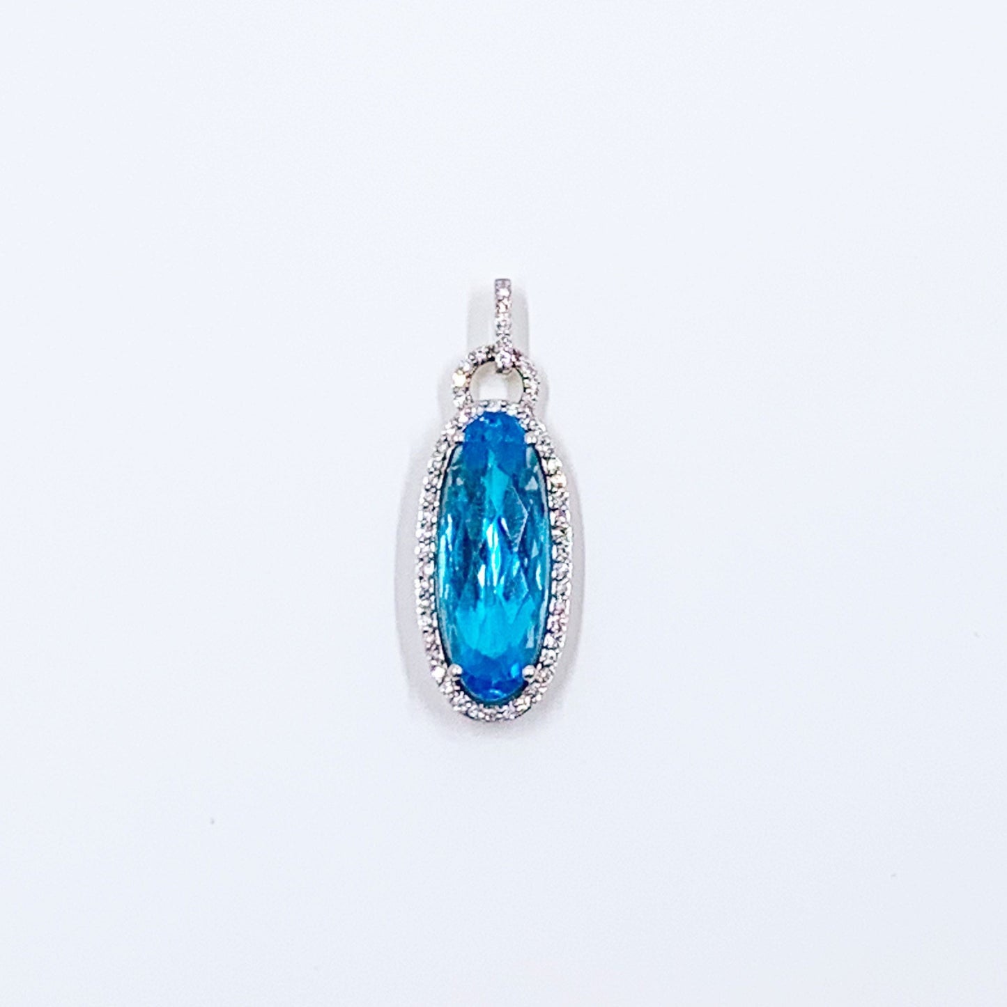 14K Diamond and Blue Topaz Pendant | 14K Diamond Halo Blue Topaz Pendant