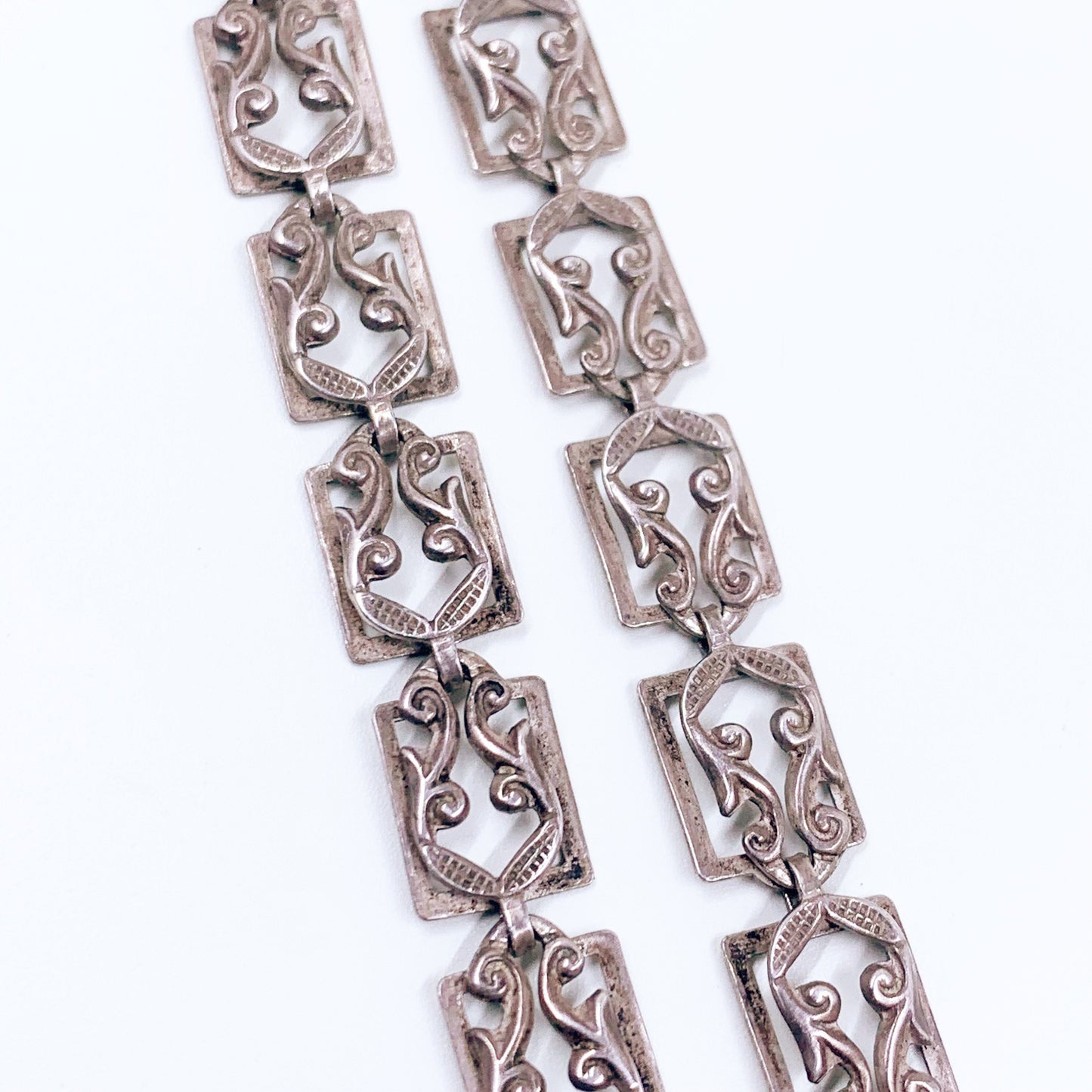 Vintage Danecraft Sterling Panel Link Necklace | Sterling Danecraft Scroll Link Panel Necklace